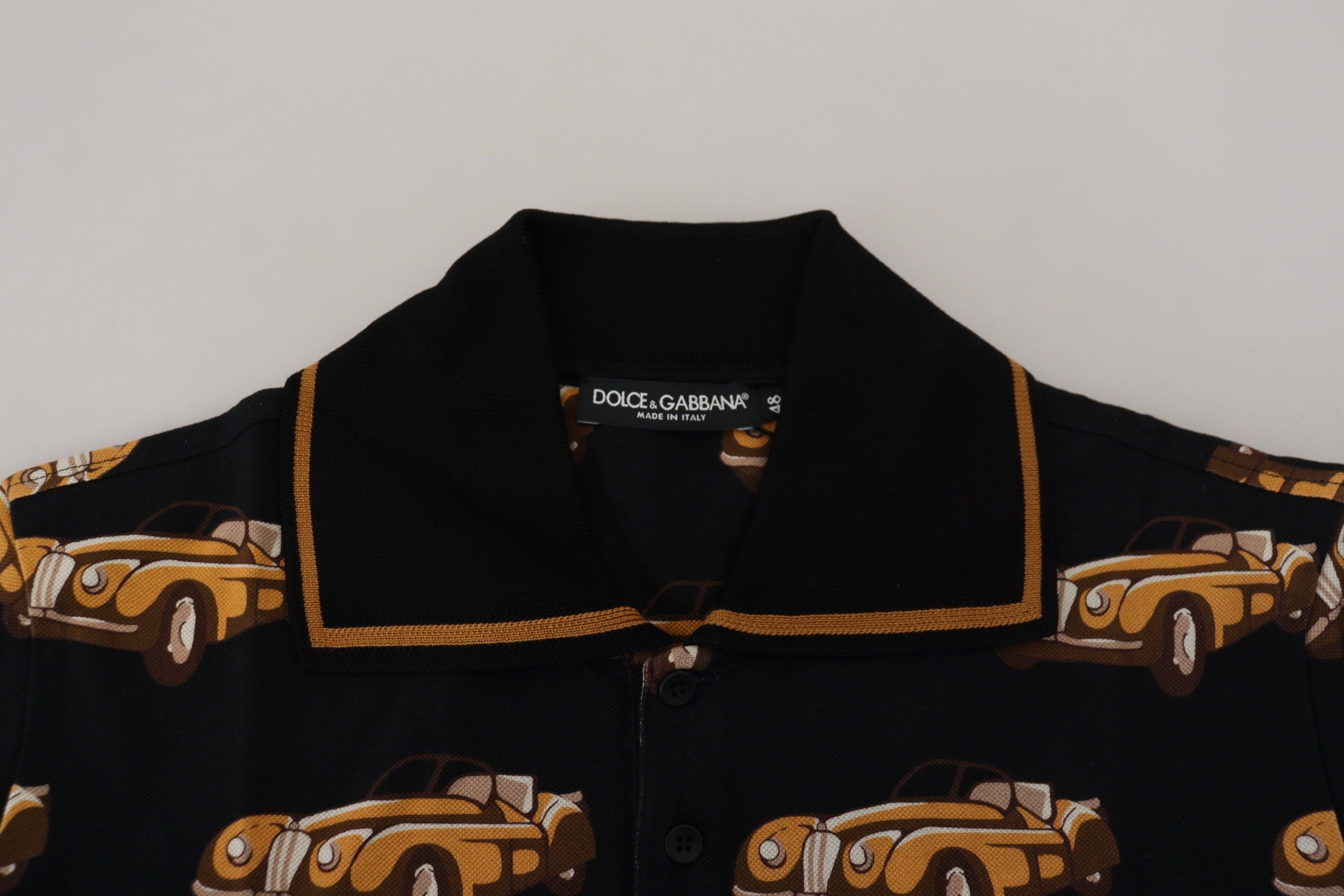 Dolce & Gabbana Schwarzes Kurzarm-Polo-T-Shirt mit Autodruck