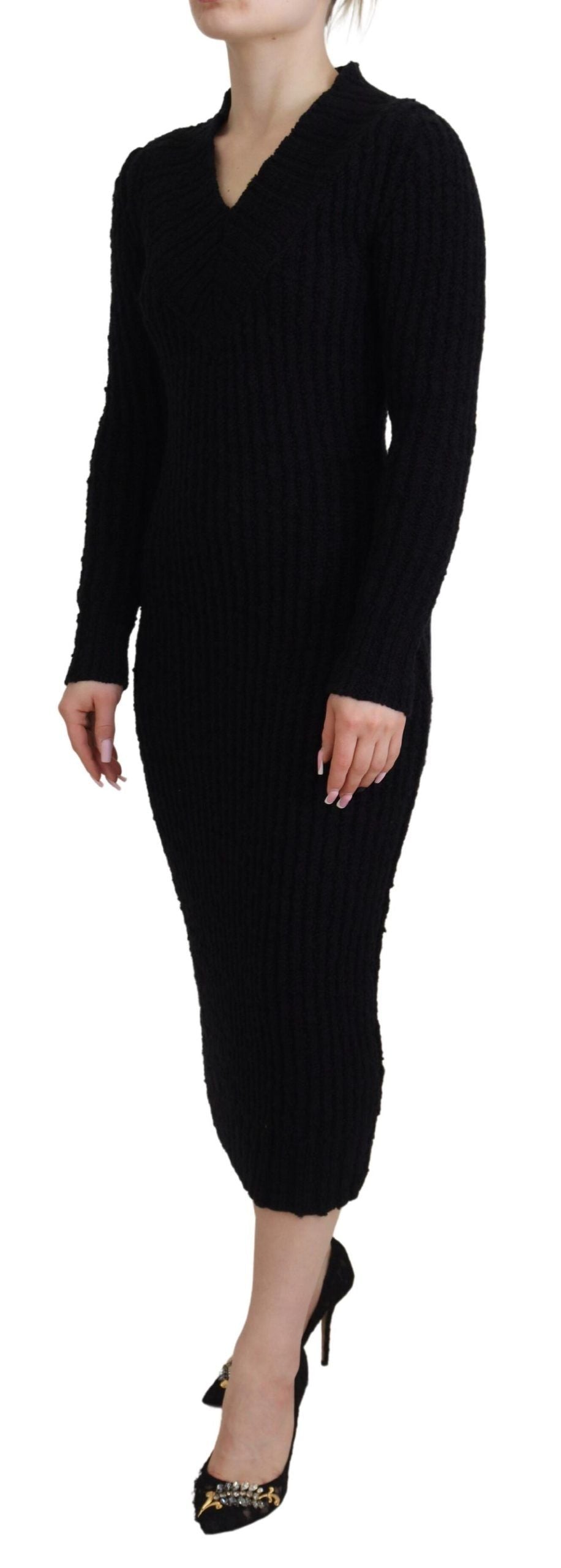 Dolce & Gabbana Schwarzes Strickpulloverkleid aus Wolle