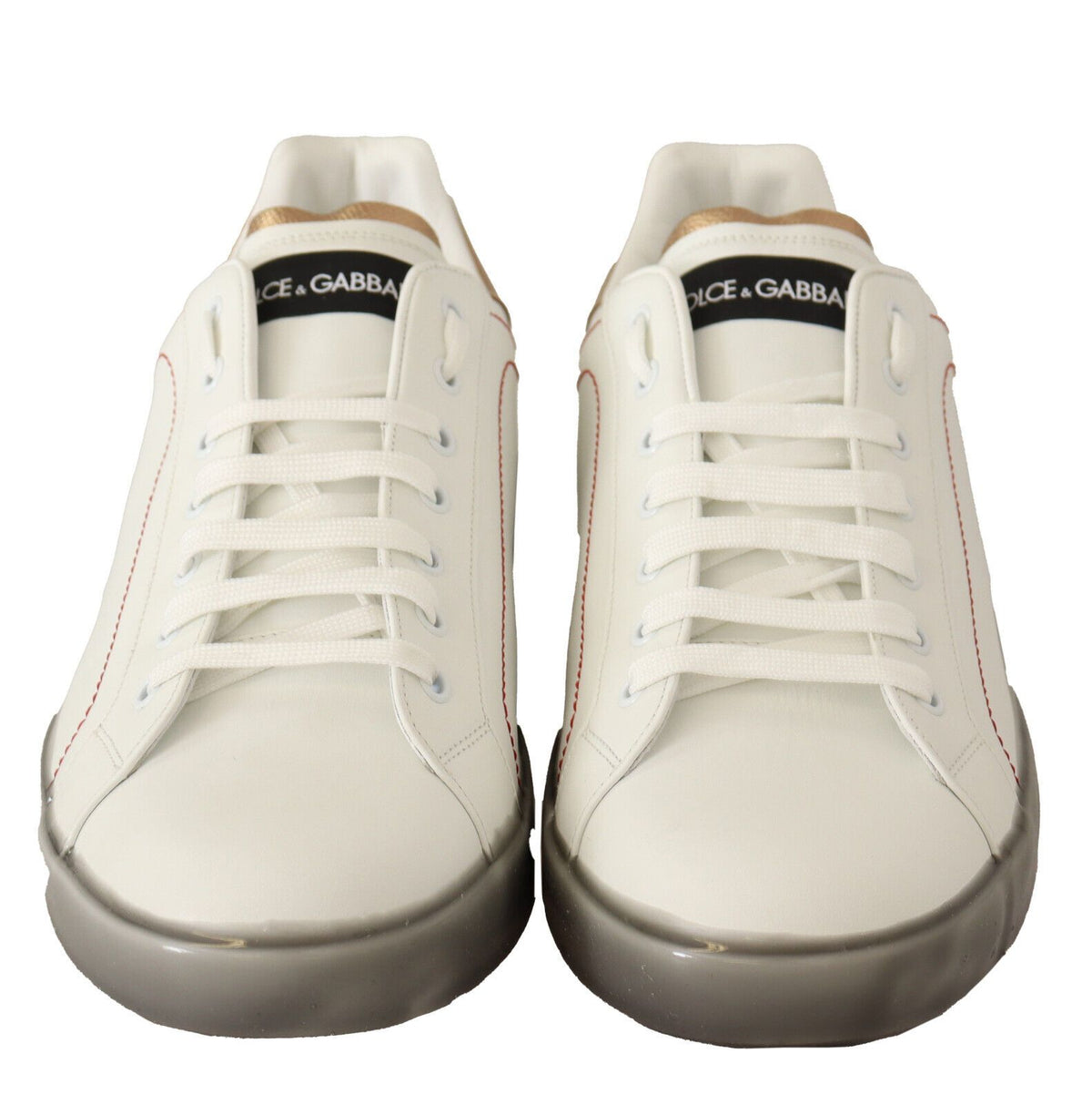 Dolce & Gabbana Weiß Gold Leder Low Top Turnschuhe Freizeitschuhe