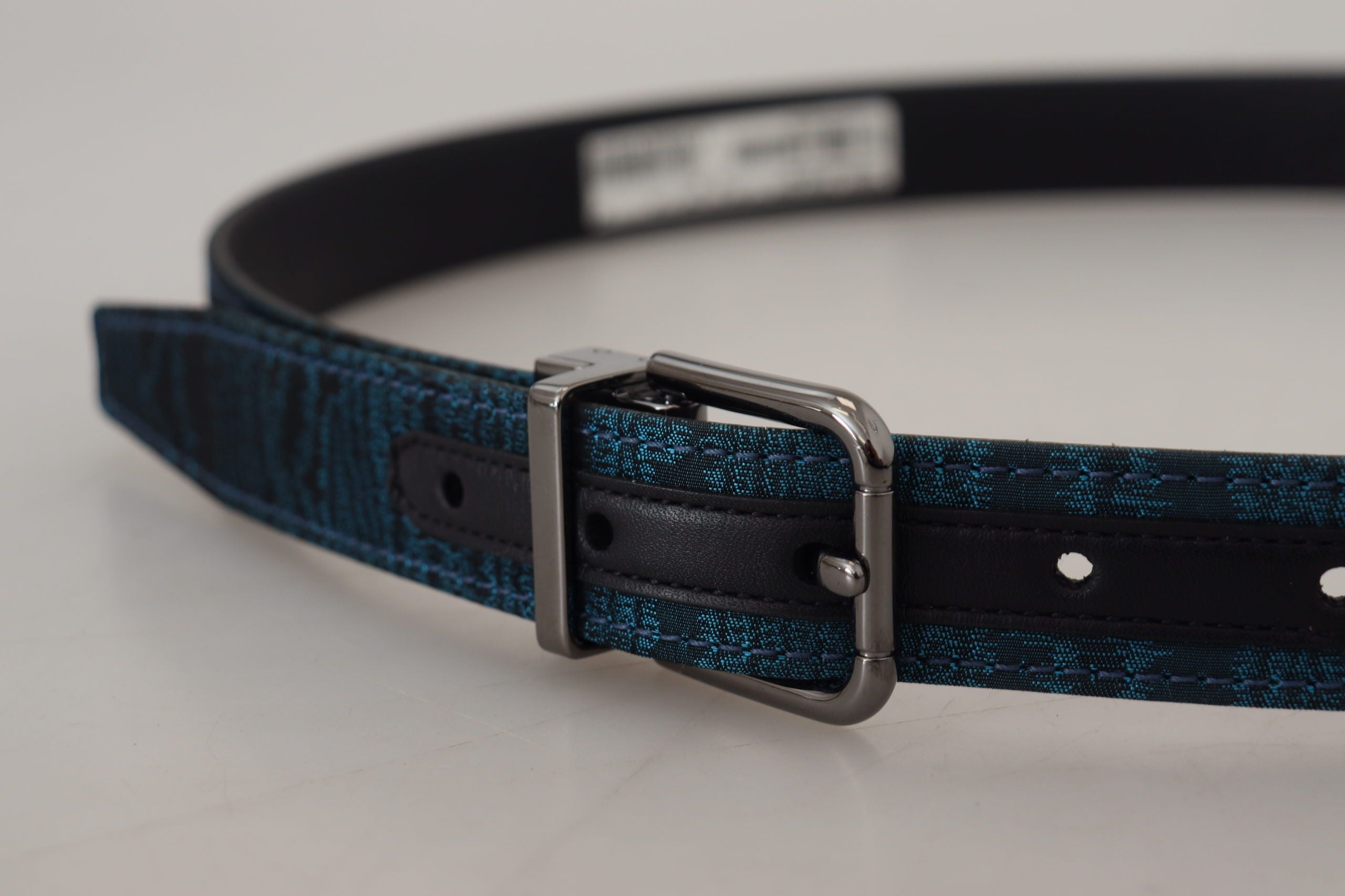 Dolce & Gabbana Blau Jacquard Moire Silber Metall Gürtel Männer