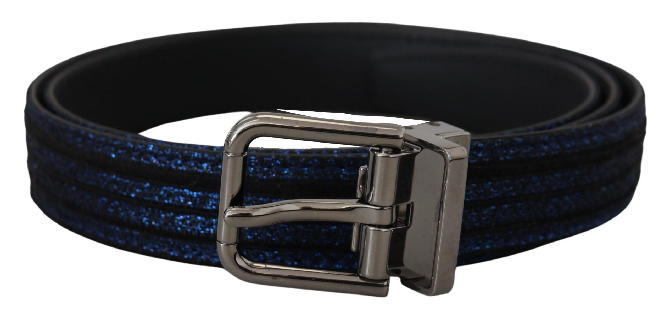 Dolce & Gabbana Blauer Jacquard-Streifen Gürtel mit Silberschnalle
