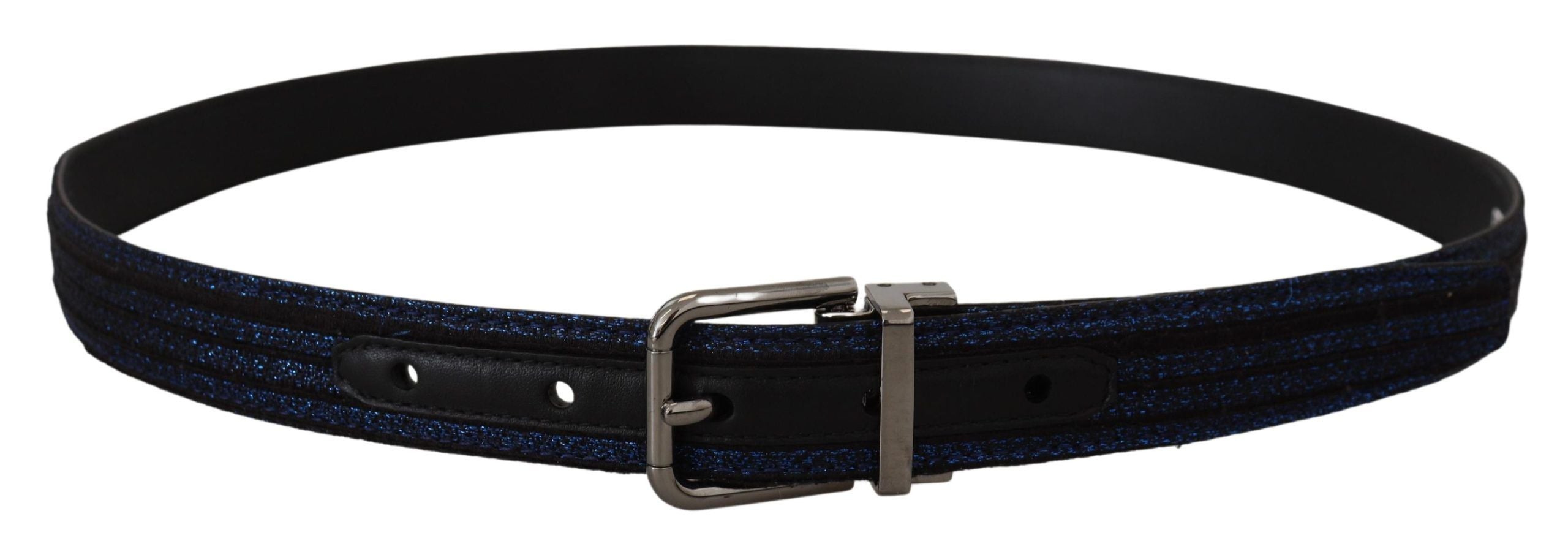 Dolce & Gabbana Blauer Jacquard-Streifen Gürtel mit Silberschnalle