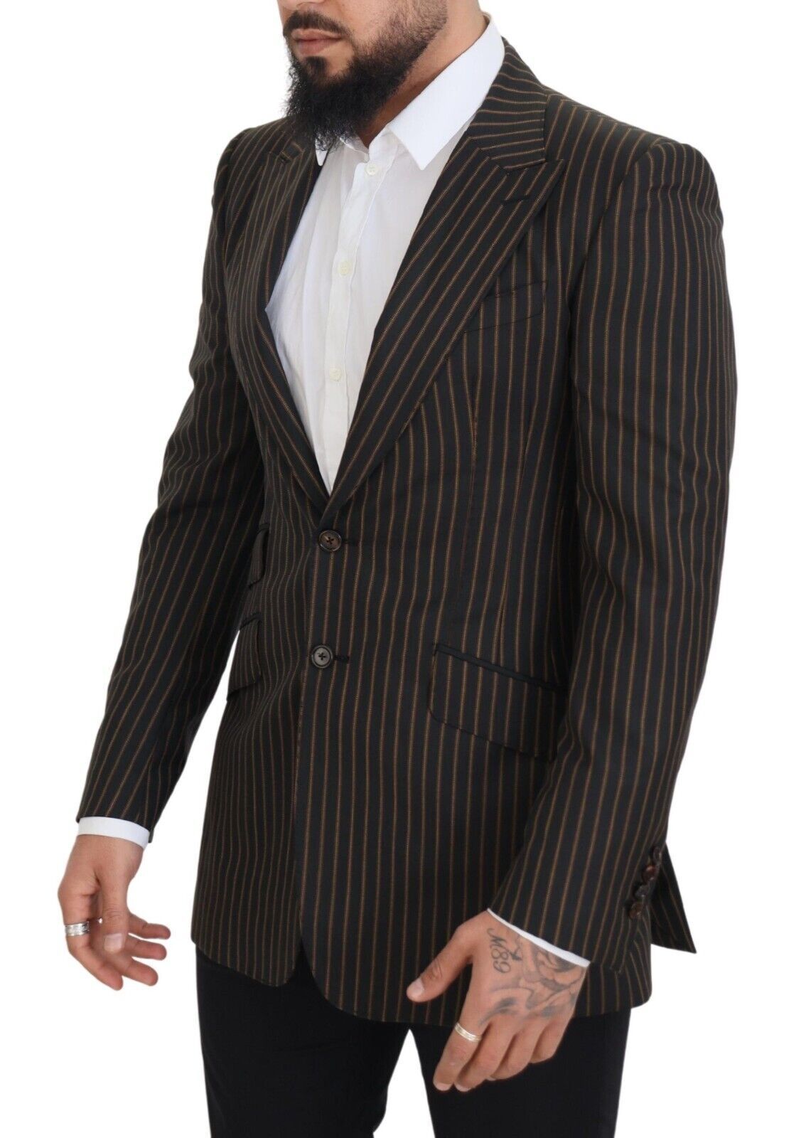 Dolce & Gabbana Schwarzbraun gestreifter einreihiger Blazer