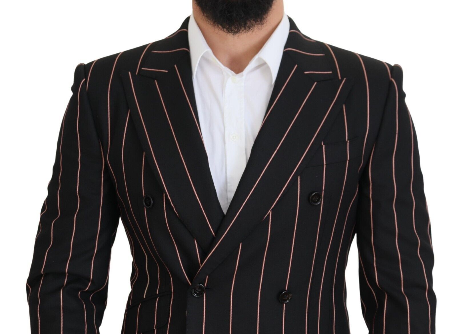 Dolce & Gabbana Schwarzer gestreifter Viskose-Blazer mit zwei Brüsten