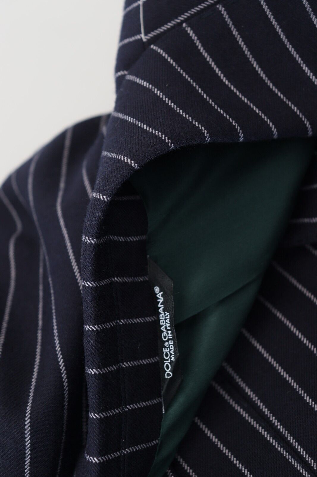 Dolce & Gabbana Dunkelblau gestreifter einreihiger Blazer aus Wolle