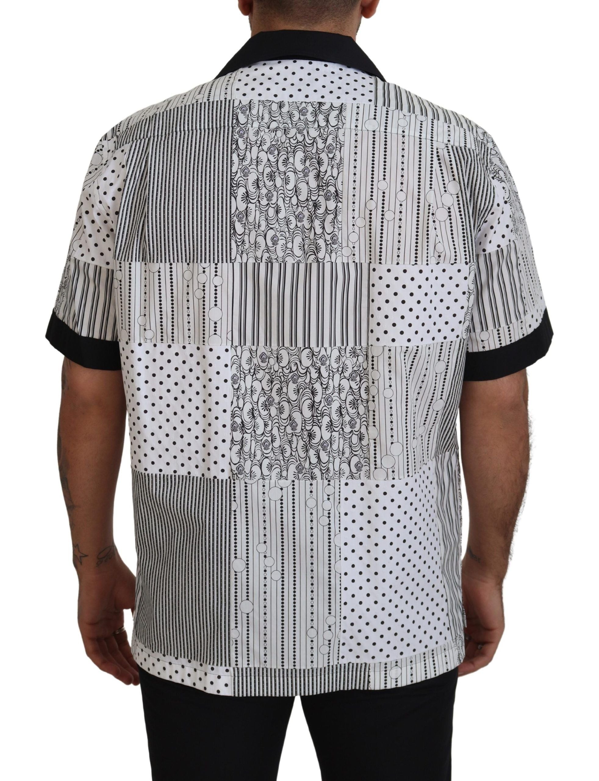 Dolce & Gabbana Weiß Schwarz Gemustertes Button Down Hemd