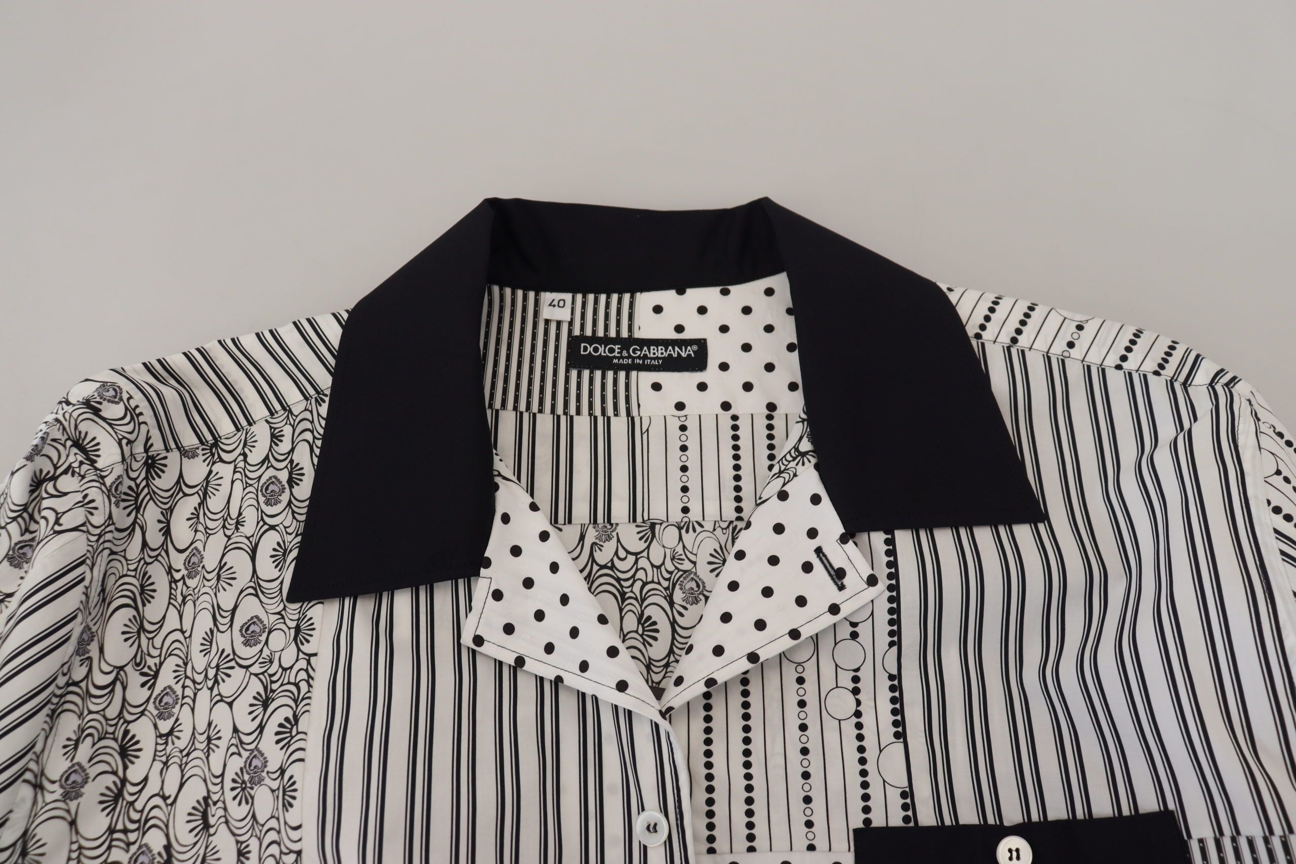 Dolce & Gabbana Weiß Schwarz Gemustertes Button Down Hemd