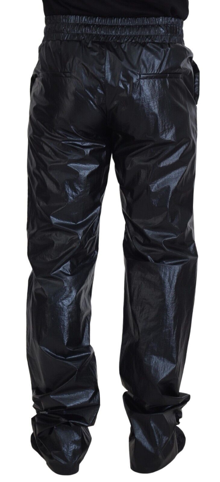 Dolce & Gabbana Schwarze glänzende Kordelzughose Nylonhose