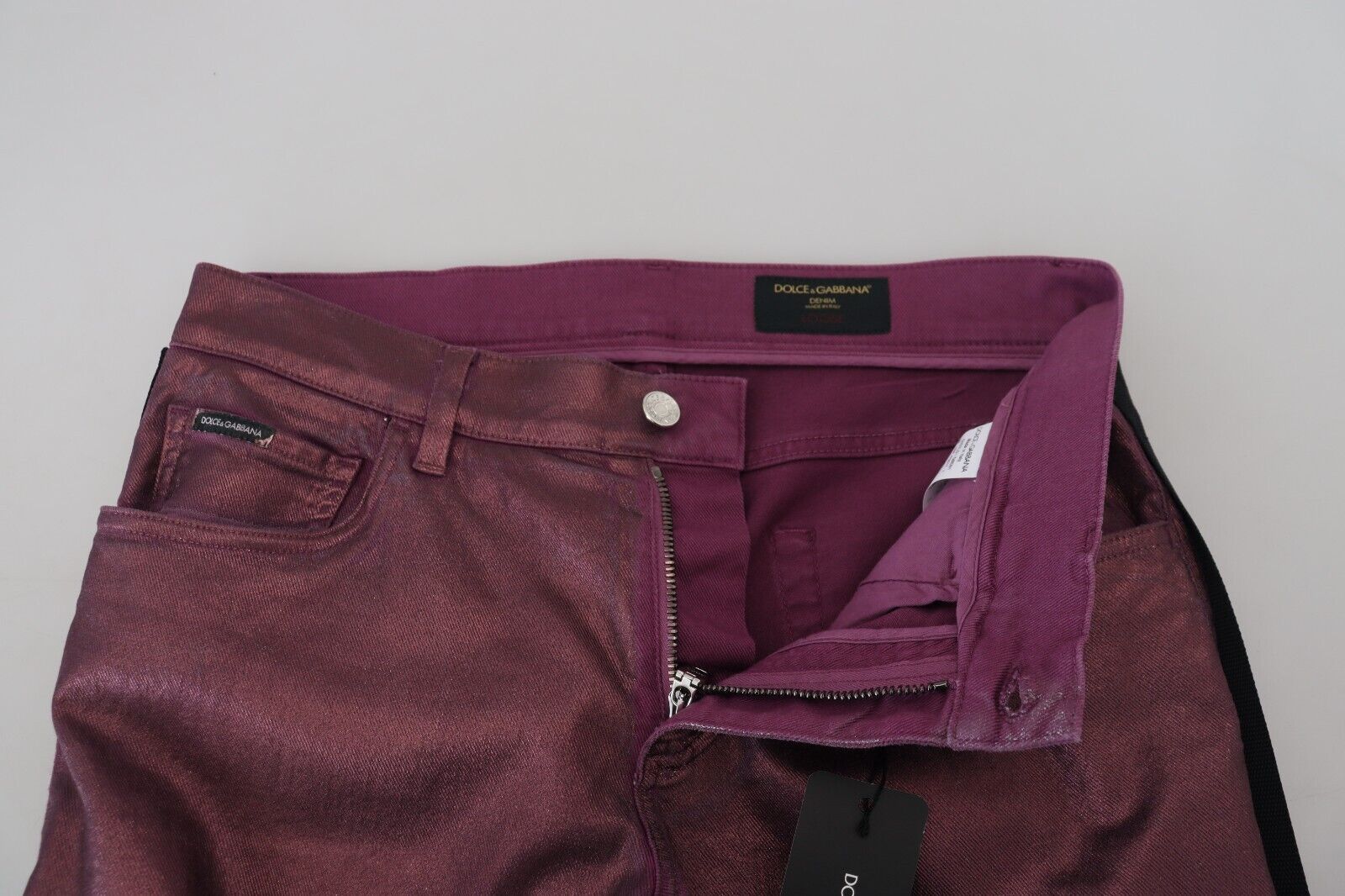 Dolce & Gabbana Magenta Baumwolle Männer Casual Harness Denim Jeans
