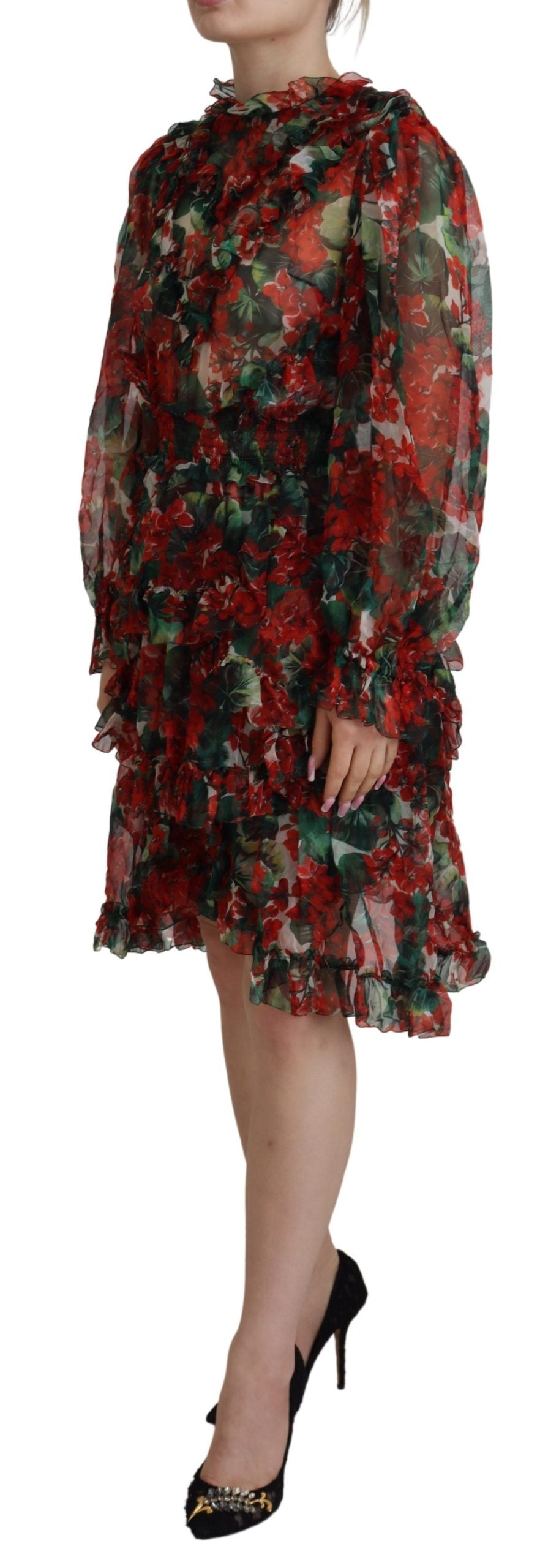Dolce & Gabbana Multicolor Geranium A-Linie Knielanges Kleid