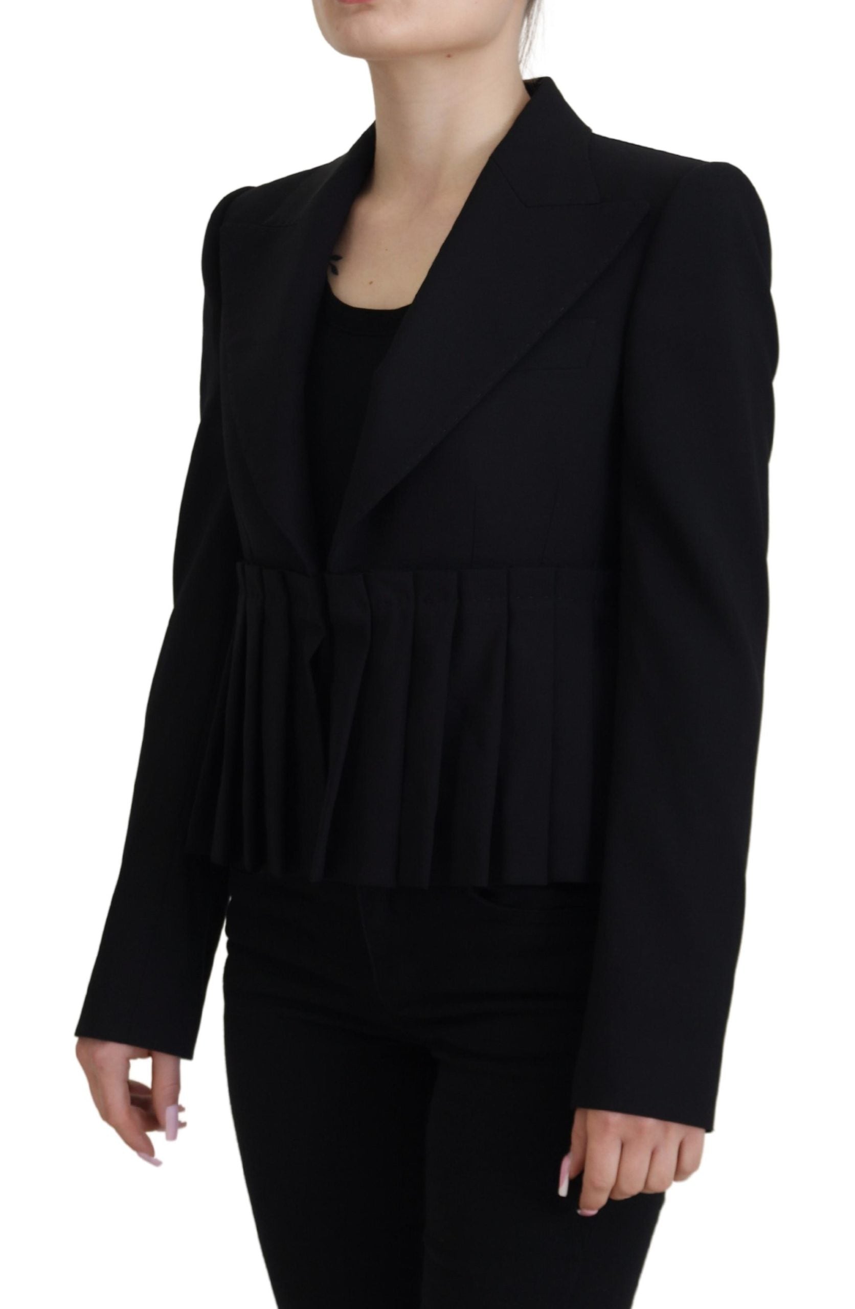 Dolce & Gabbana Schwarzer einreihig geschnittener Blazer Wolljacke