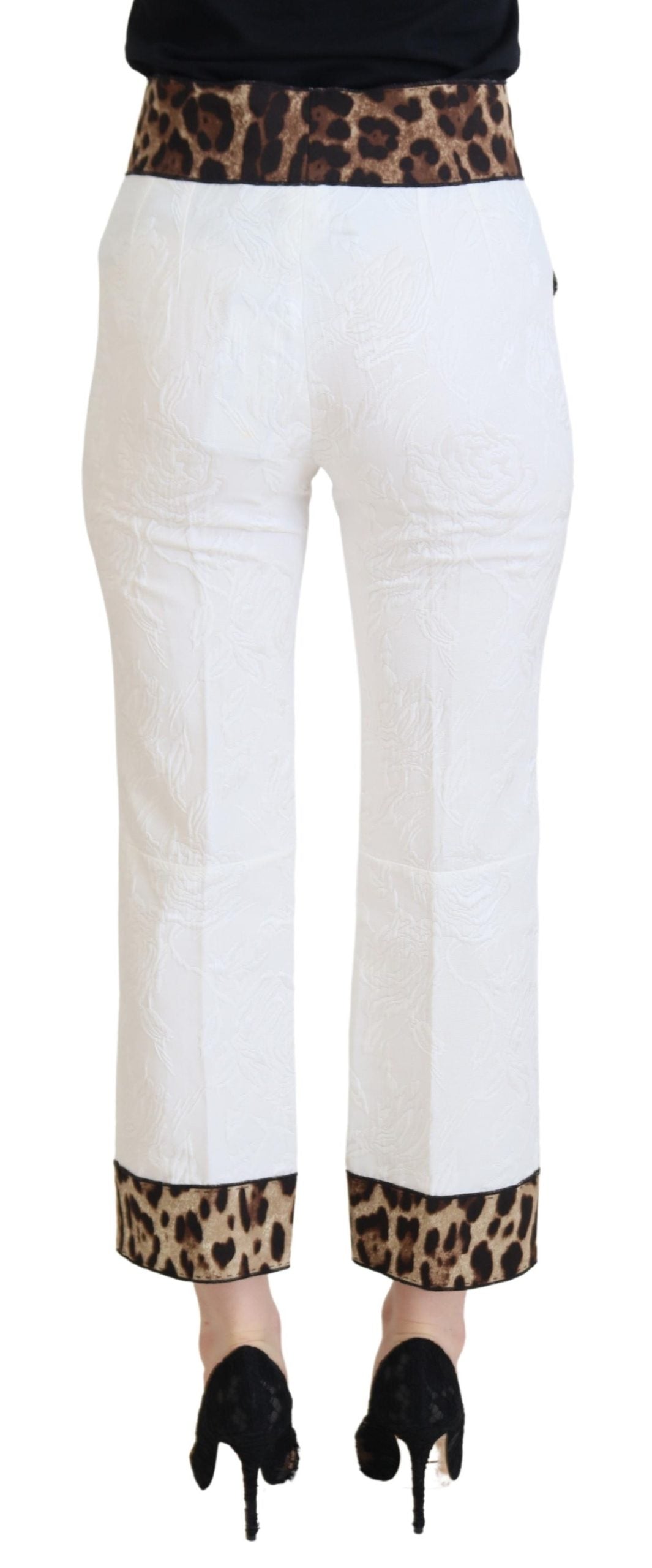 Dolce & Gabbana Weiße Hose mit Leopardenmuster und hoher Taille