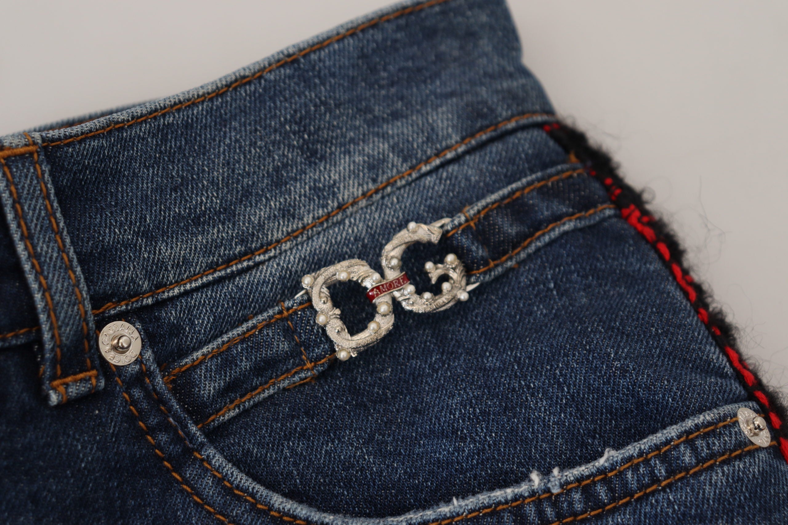 Dolce & Gabbana Blau karierte Skinny Denim Jeans