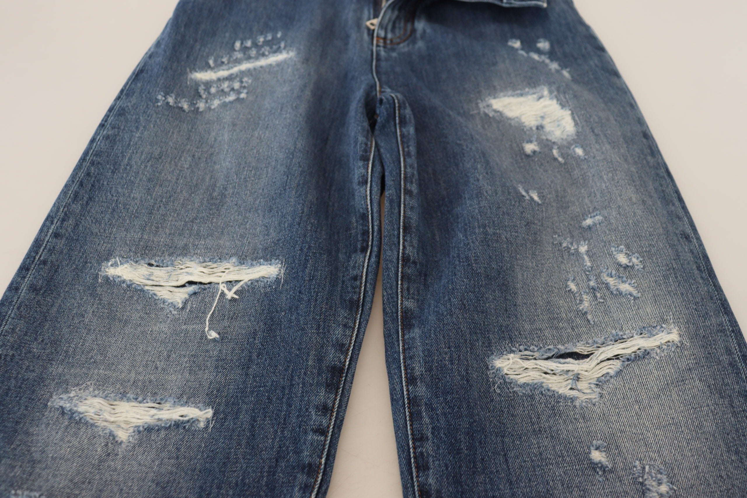 Dolce & Gabbana Blaue, verwaschene, zerfledderte Denim-Jeans aus Baumwolle