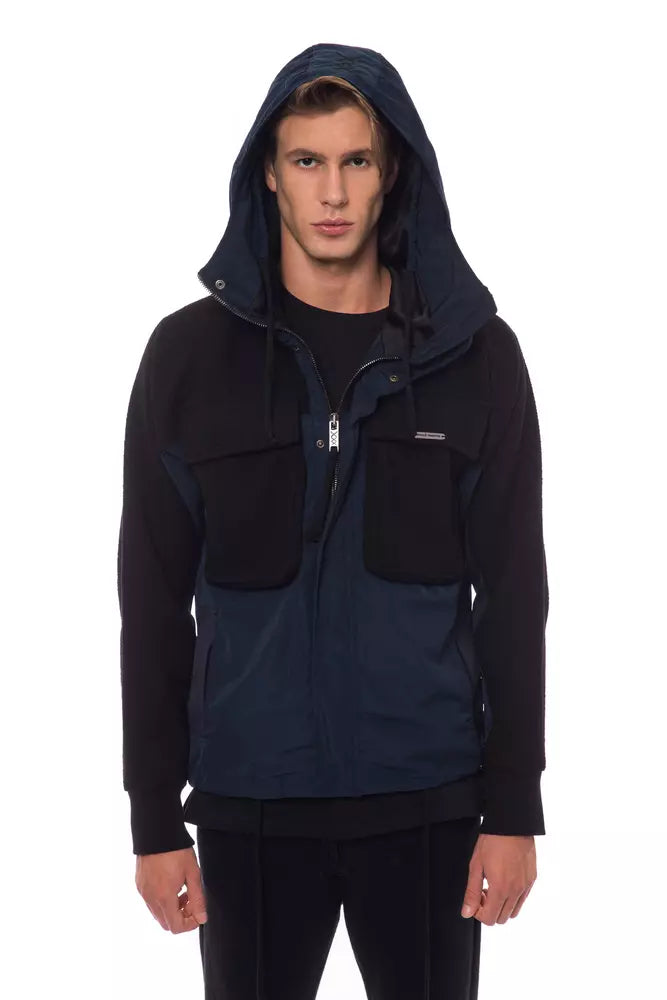 Nicolo Tonetto Schwarze Wolljacke für Herren mit Kapuze und Taschen
