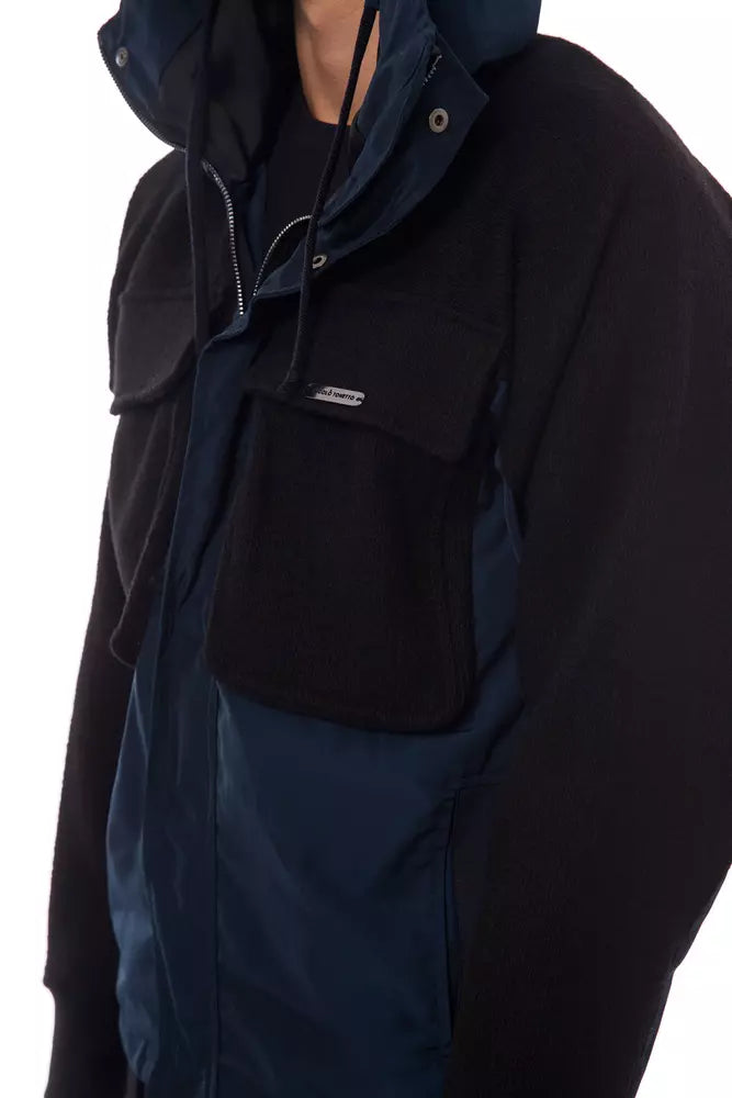 Nicolo Tonetto Schwarze Wolljacke für Herren mit Kapuze und Taschen
