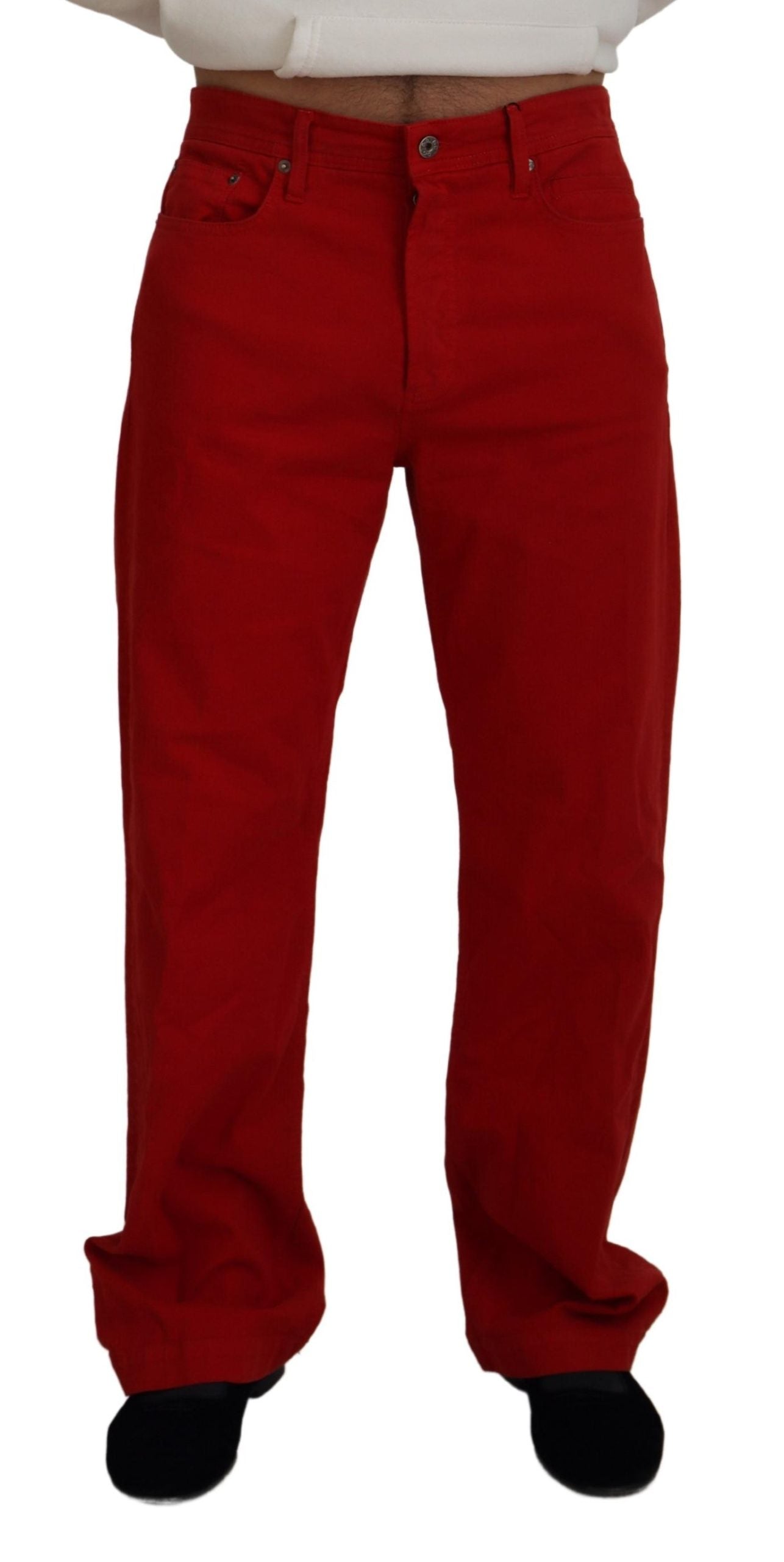 Dolce & Gabbana Rote Baumwolle Straight Fit Herren Denim Jeans