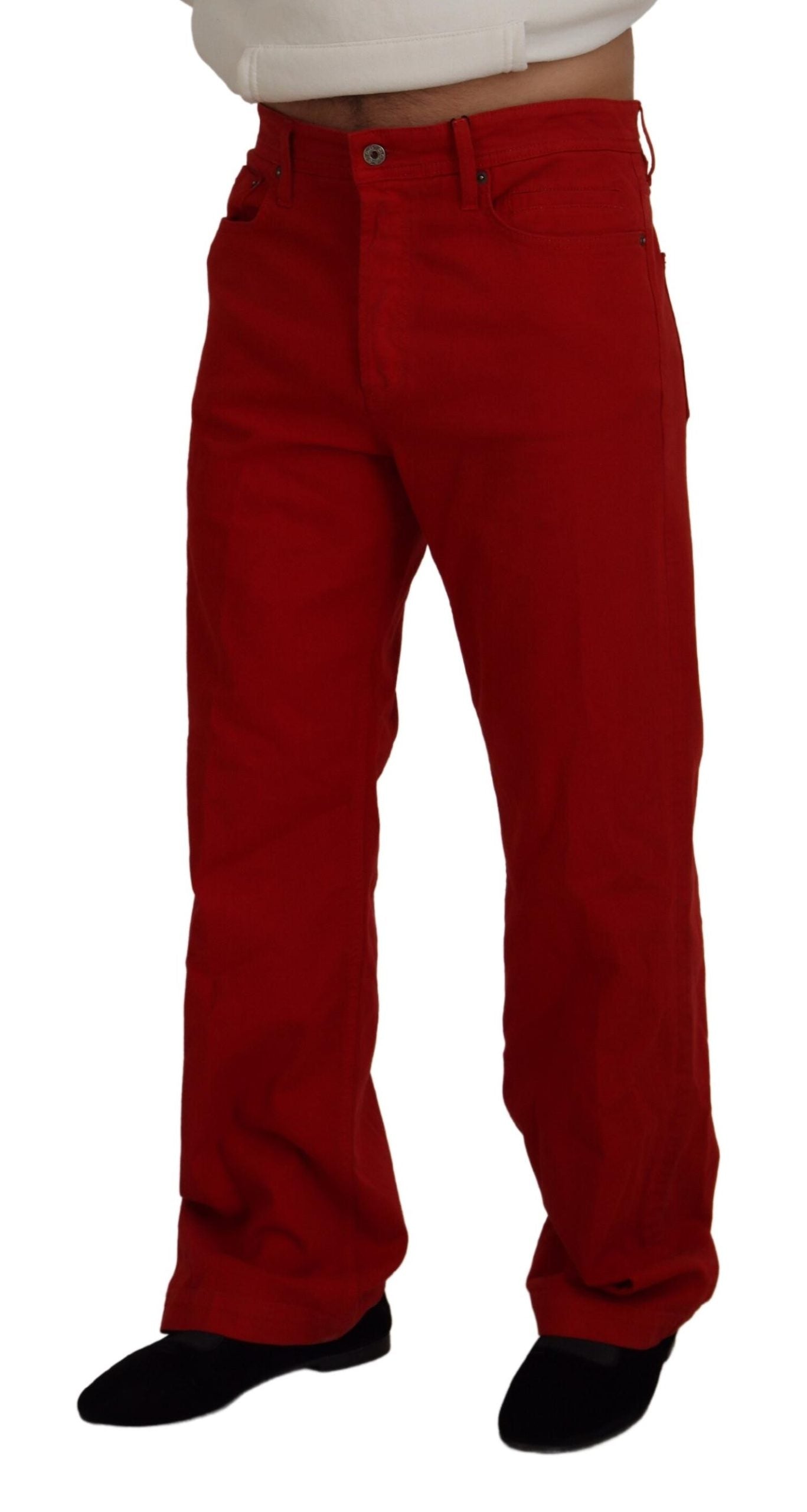 Dolce & Gabbana Rote Baumwolle Straight Fit Herren Denim Jeans