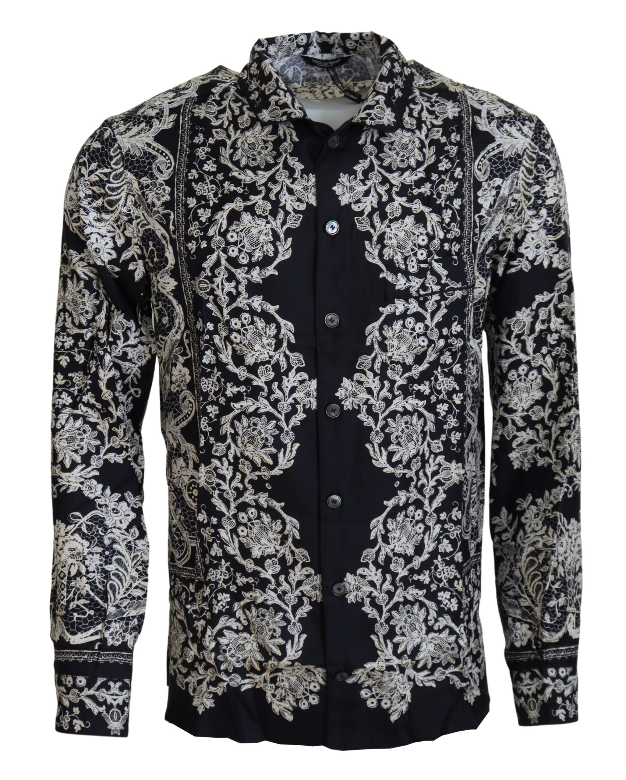 Dolce & Gabbana Blaues Seidenblumen Barock Satin Freizeithemd