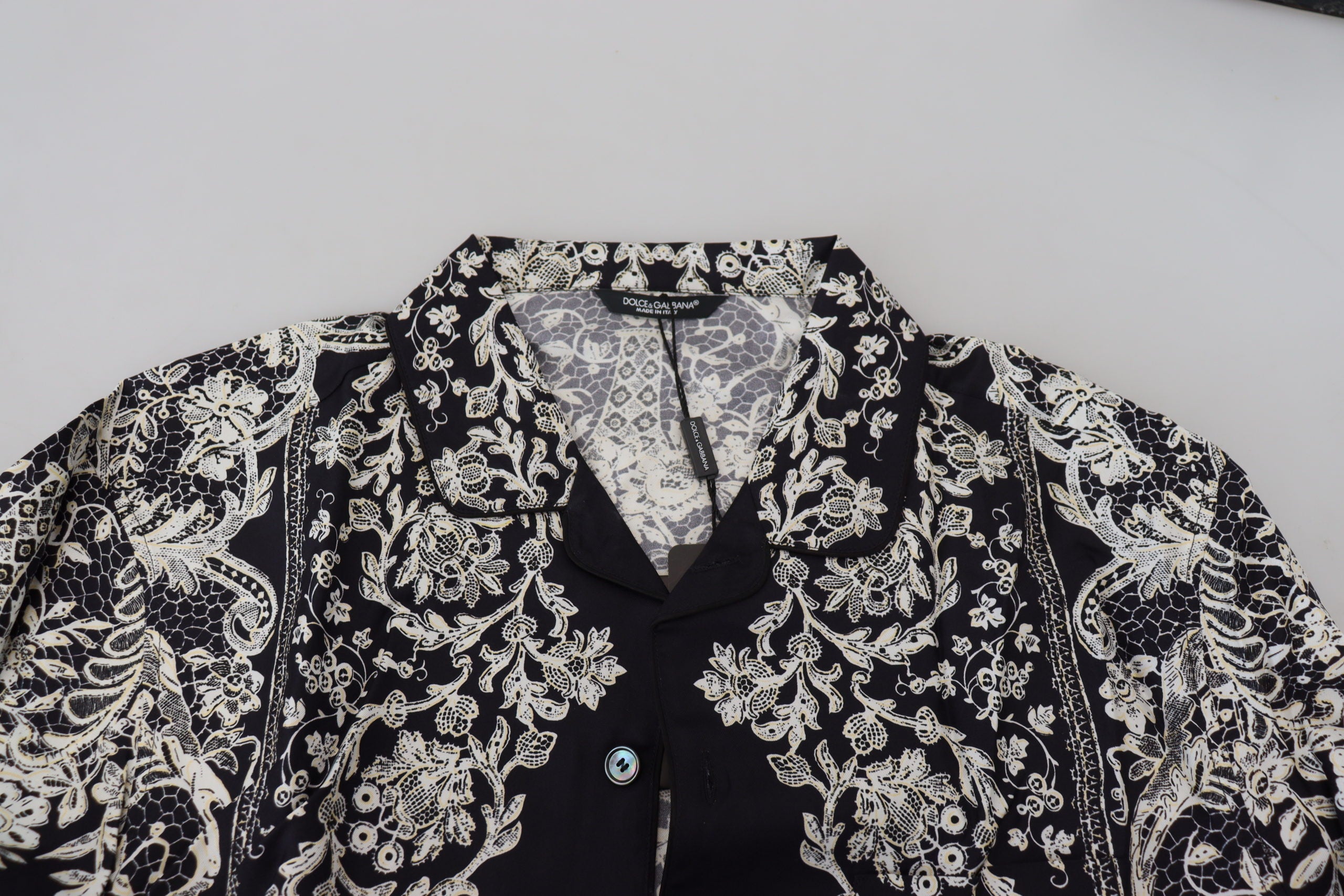 Dolce & Gabbana Blaues Seidenblumen Barock Satin Freizeithemd