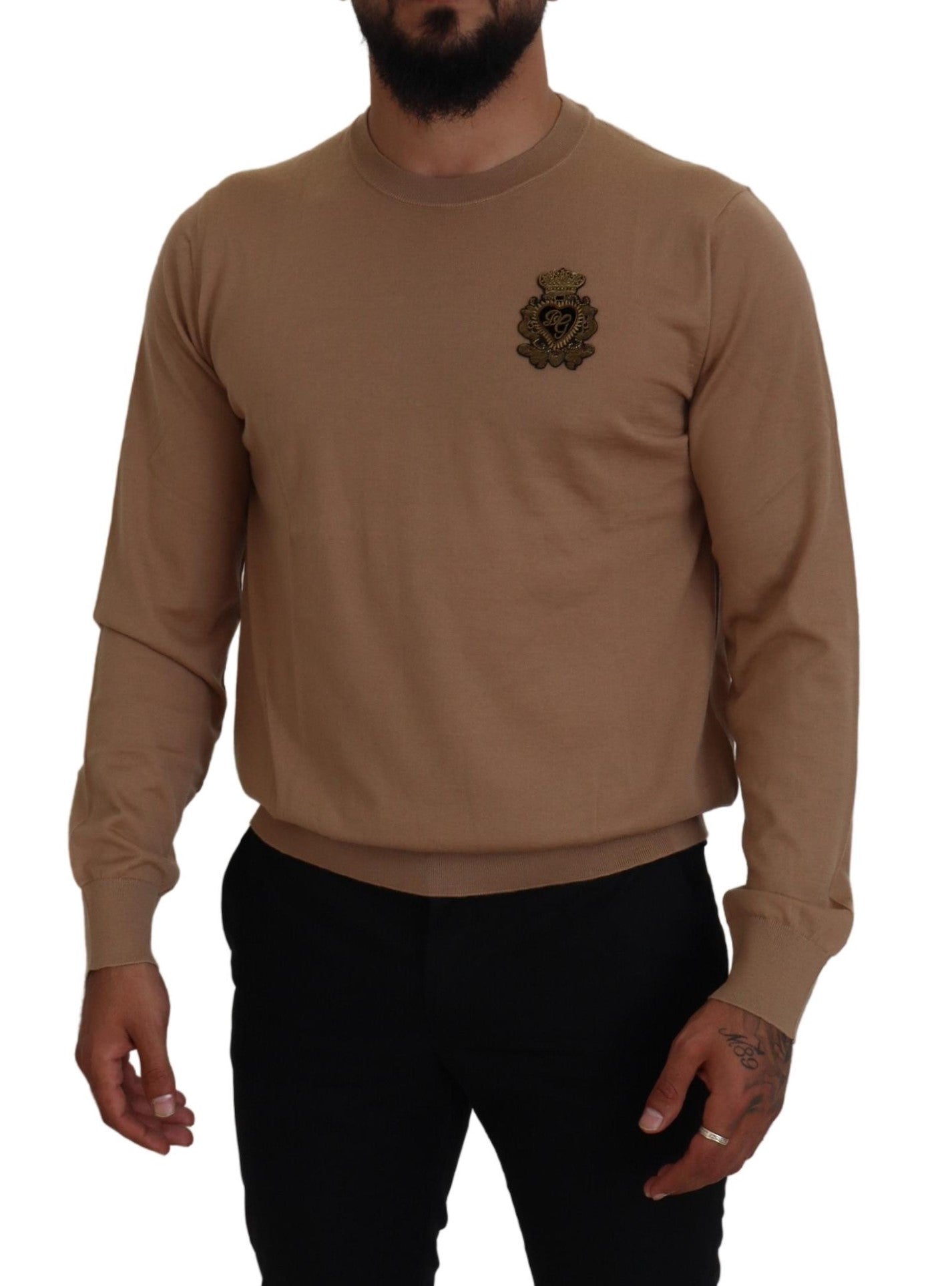 Dolce & Gabbana Beigefarbener Kaschmir-Kronen-Logo-Pullover