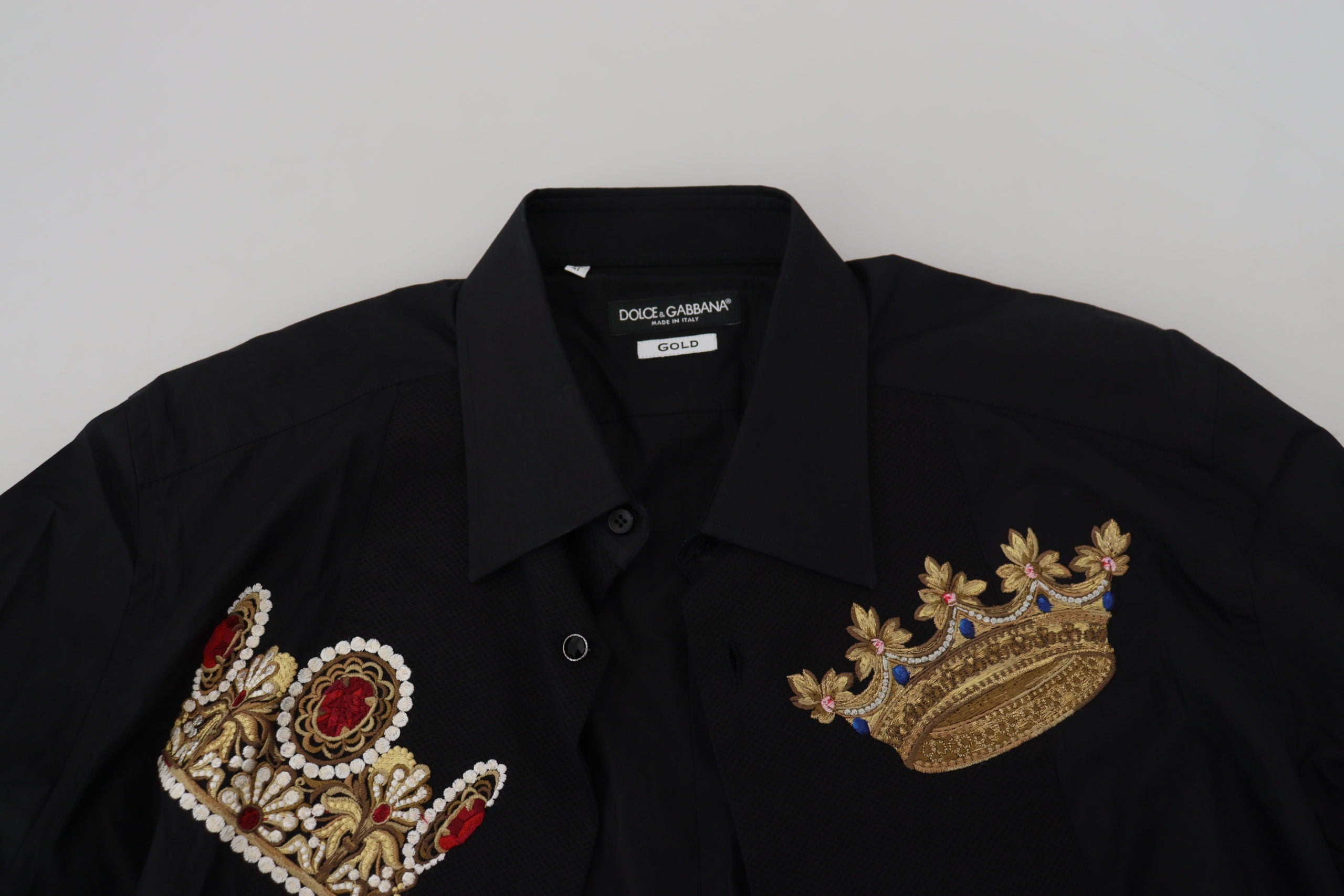 Dolce & Gabbana Schwarz-Gold-Krone Slim Fit Kleid Formales Hemd