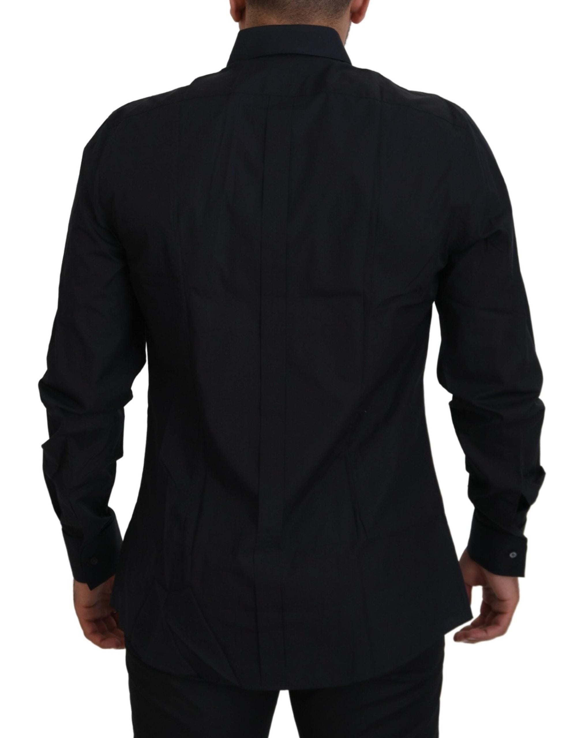 Dolce & Gabbana Schwarz Gold Baumwolle Slim Fit Kleid Herrenhemd