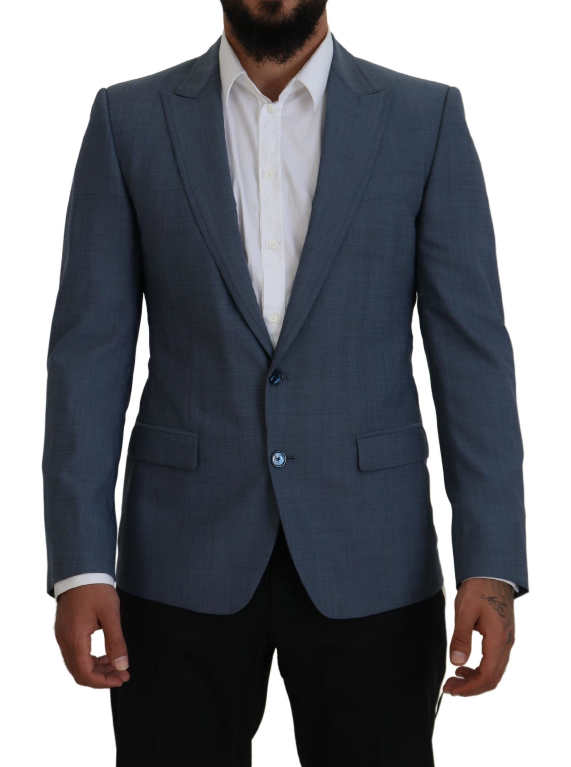 Dolce & Gabbana Blauer Woll-Stretch-Slim-Fit-Jacke Blazer