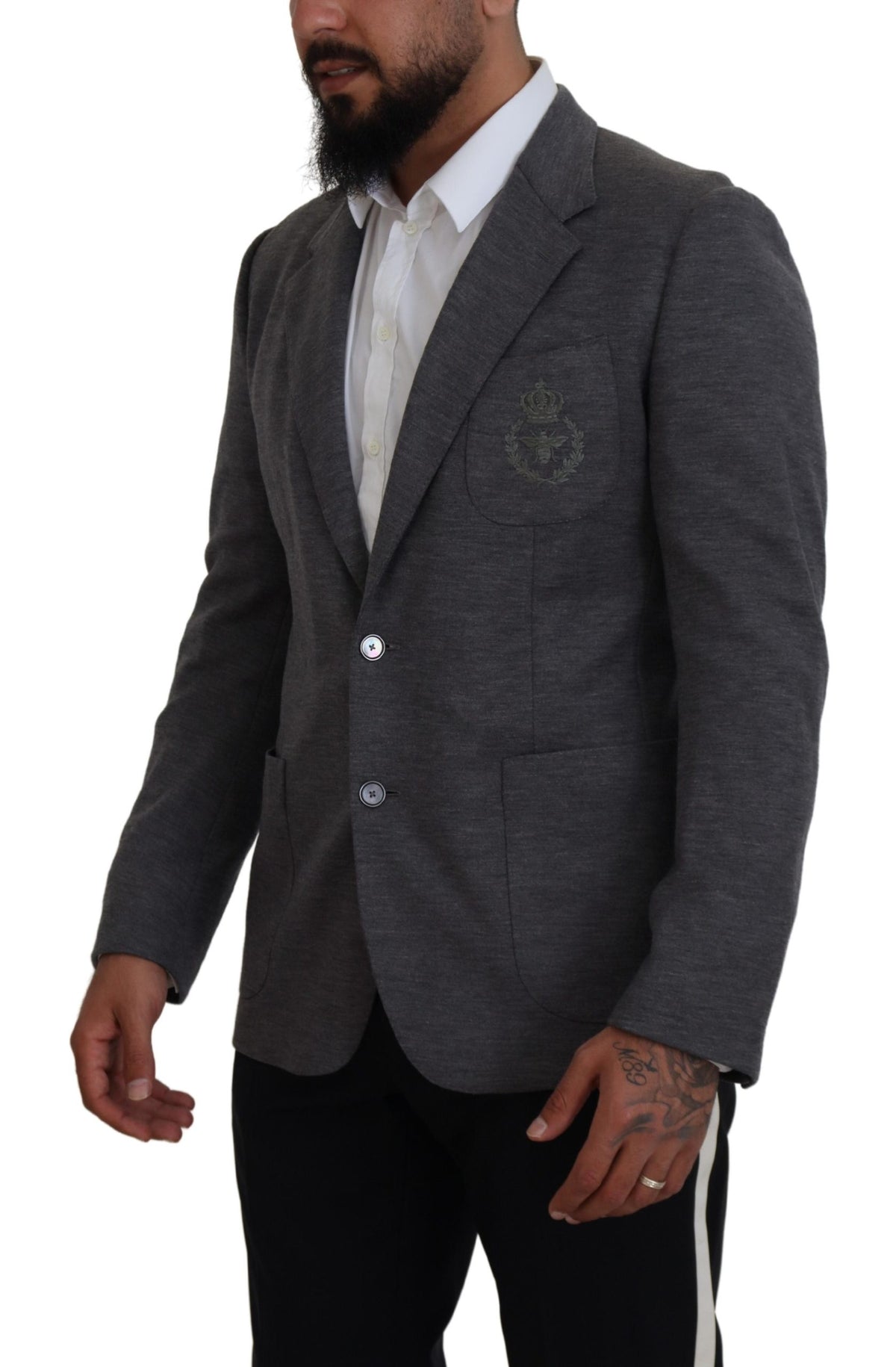 Dolce & Gabbana Graue Wolle Stretch Slim Fit Jacke Blazer