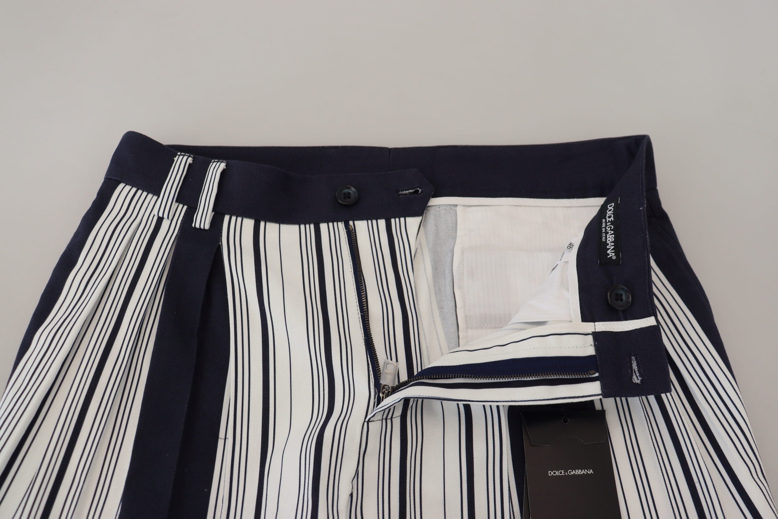 Dolce & Gabbana Weiß gestreifte Cropped Pants aus Baumwolle