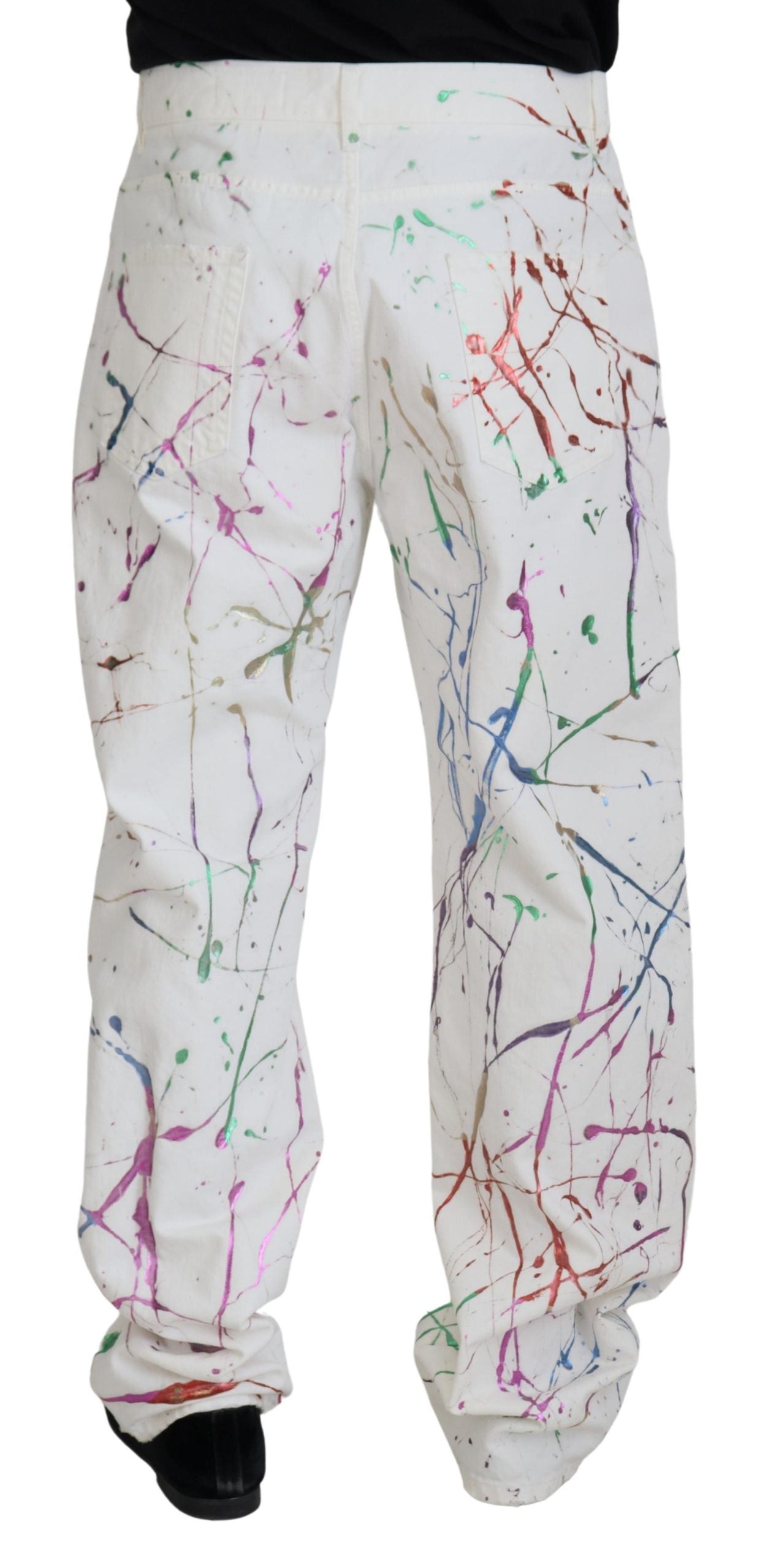Dolce & Gabbana Weiße Denim-Hose aus Baumwolle mit Farbklecks-Druck