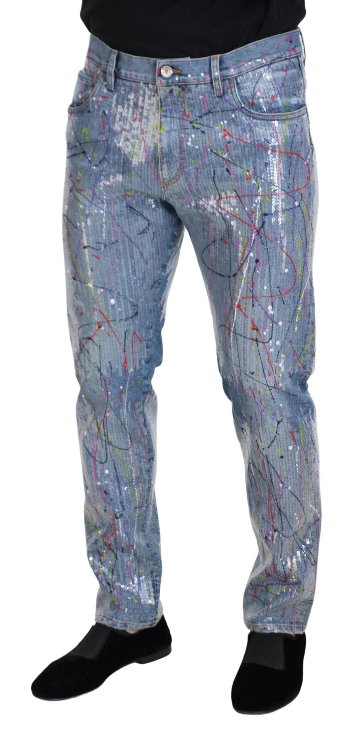Dolce & Gabbana Blaue Baumwoll-Denim-Jeans mit Farbspritzern