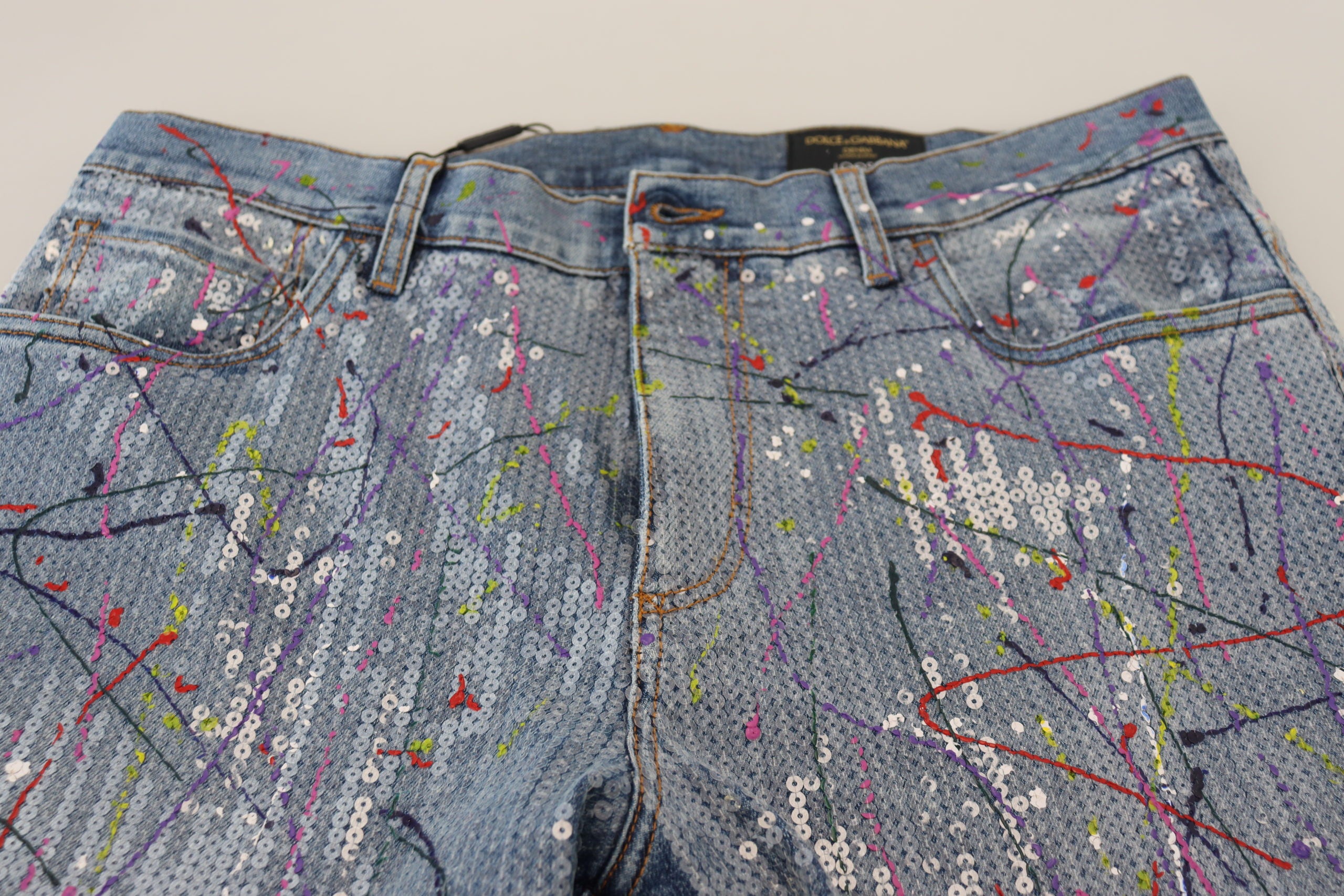 Dolce & Gabbana Blaue Baumwoll-Denim-Jeans mit Farbspritzern