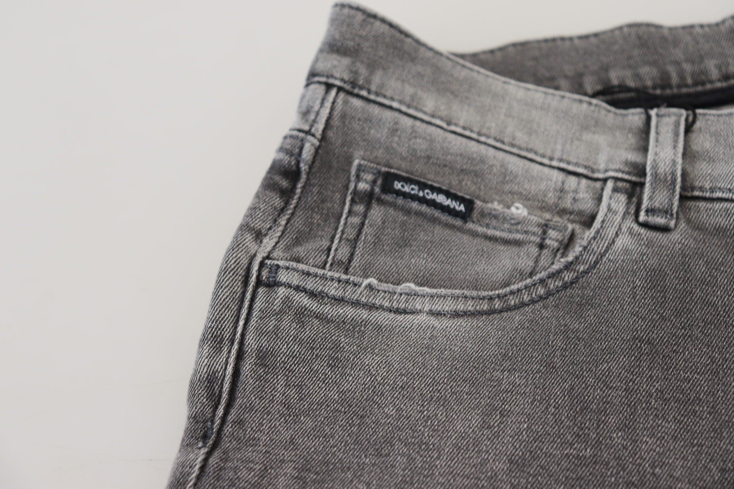 Dolce & Gabbana Graue Skinny Denim Jeans aus gewaschener Baumwolle