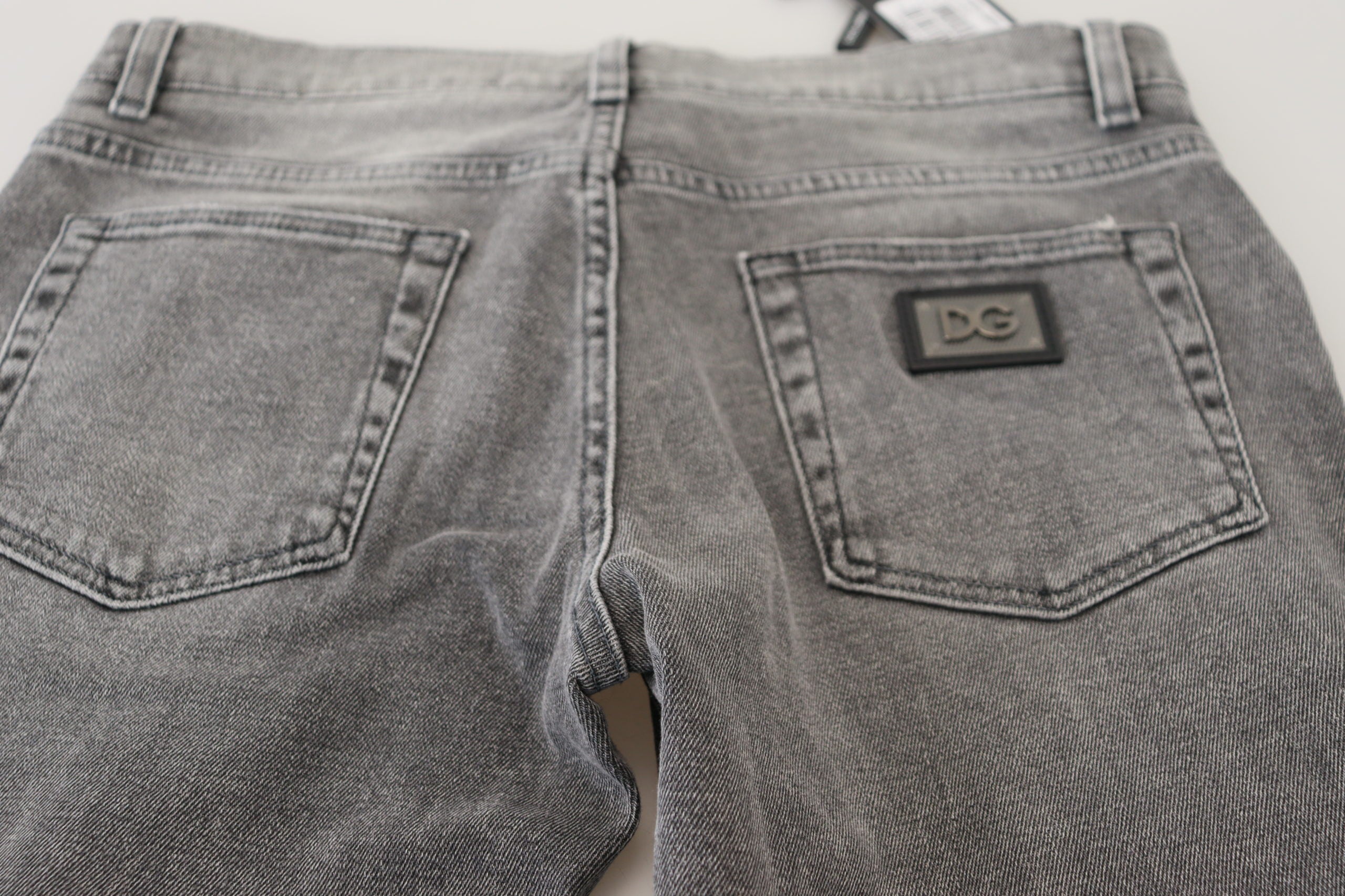 Dolce & Gabbana Graue Skinny Denim Jeans aus gewaschener Baumwolle