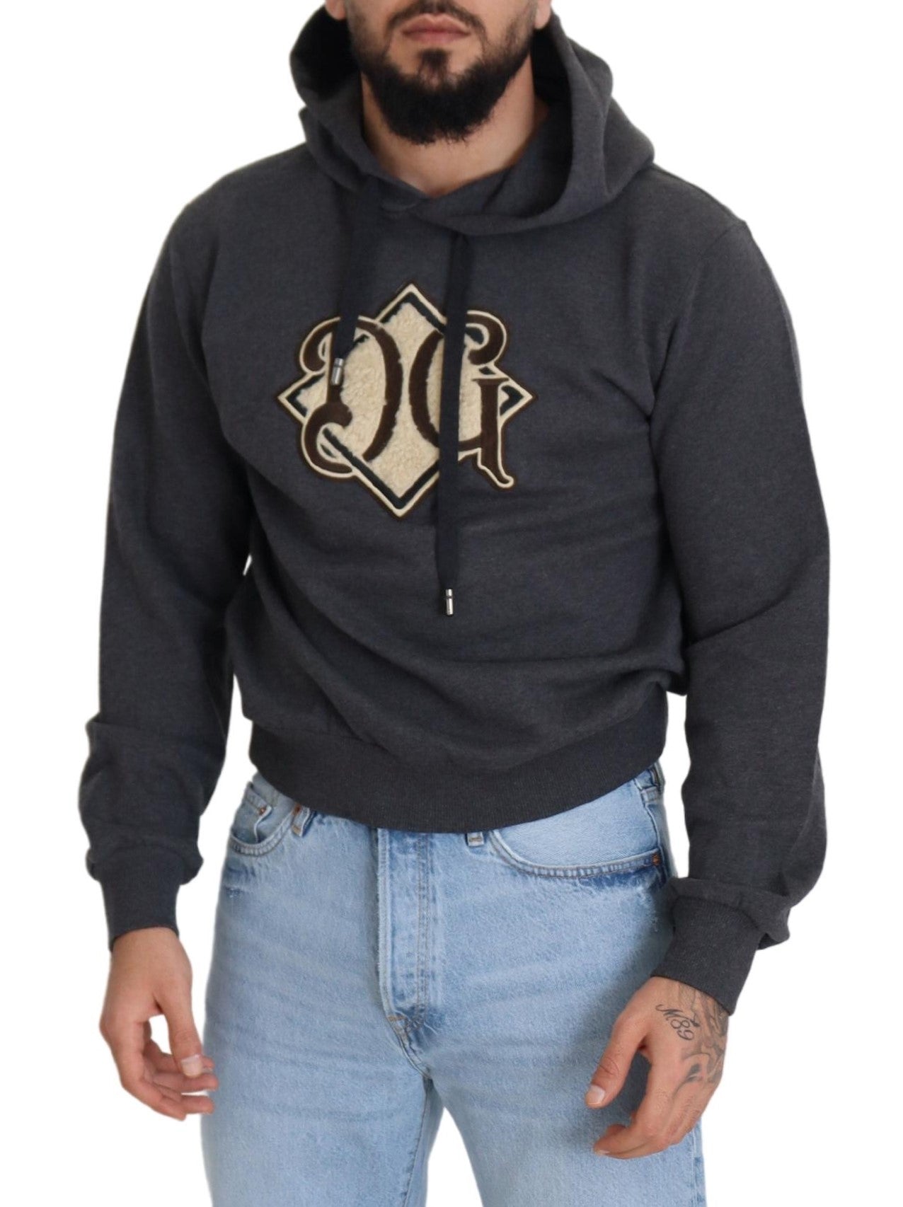 Dolce & Gabbana Graues Logo-Baumwoll-Kapuzenpullover