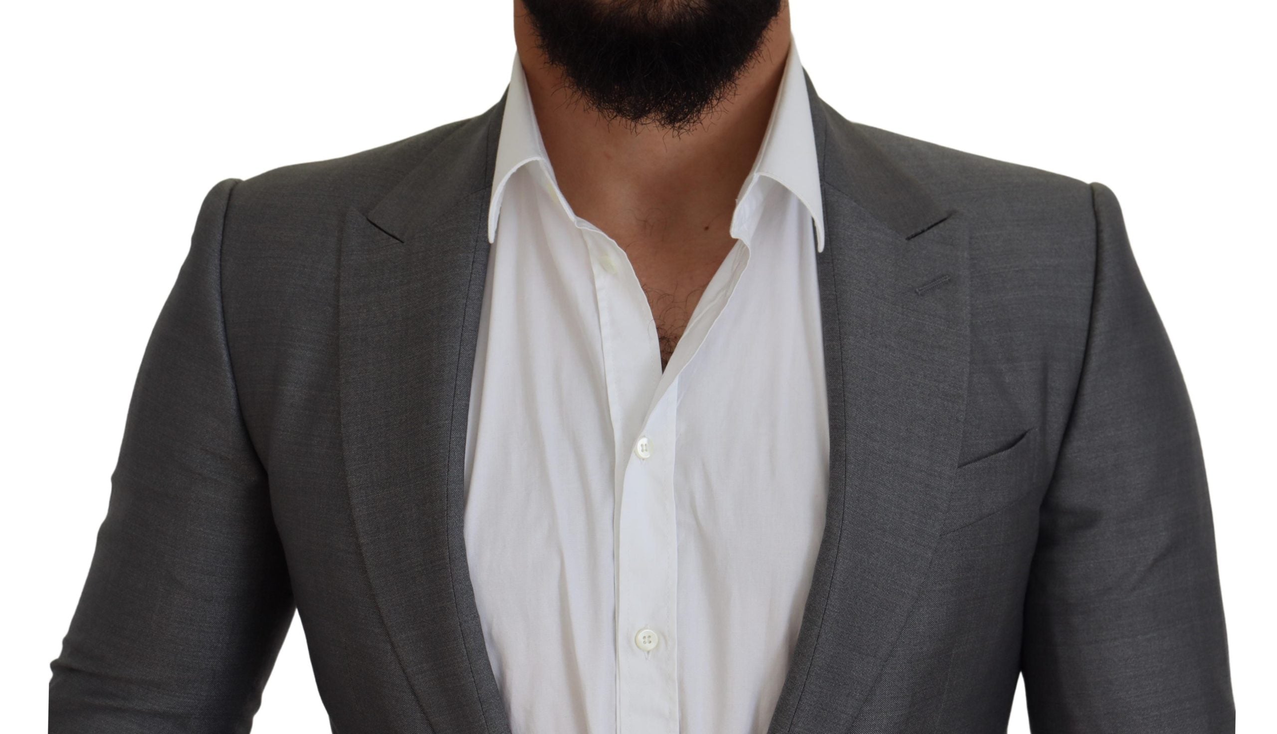 Dolce & Gabbana Graue Wolle Seide Slim Fit Jacke Blazer