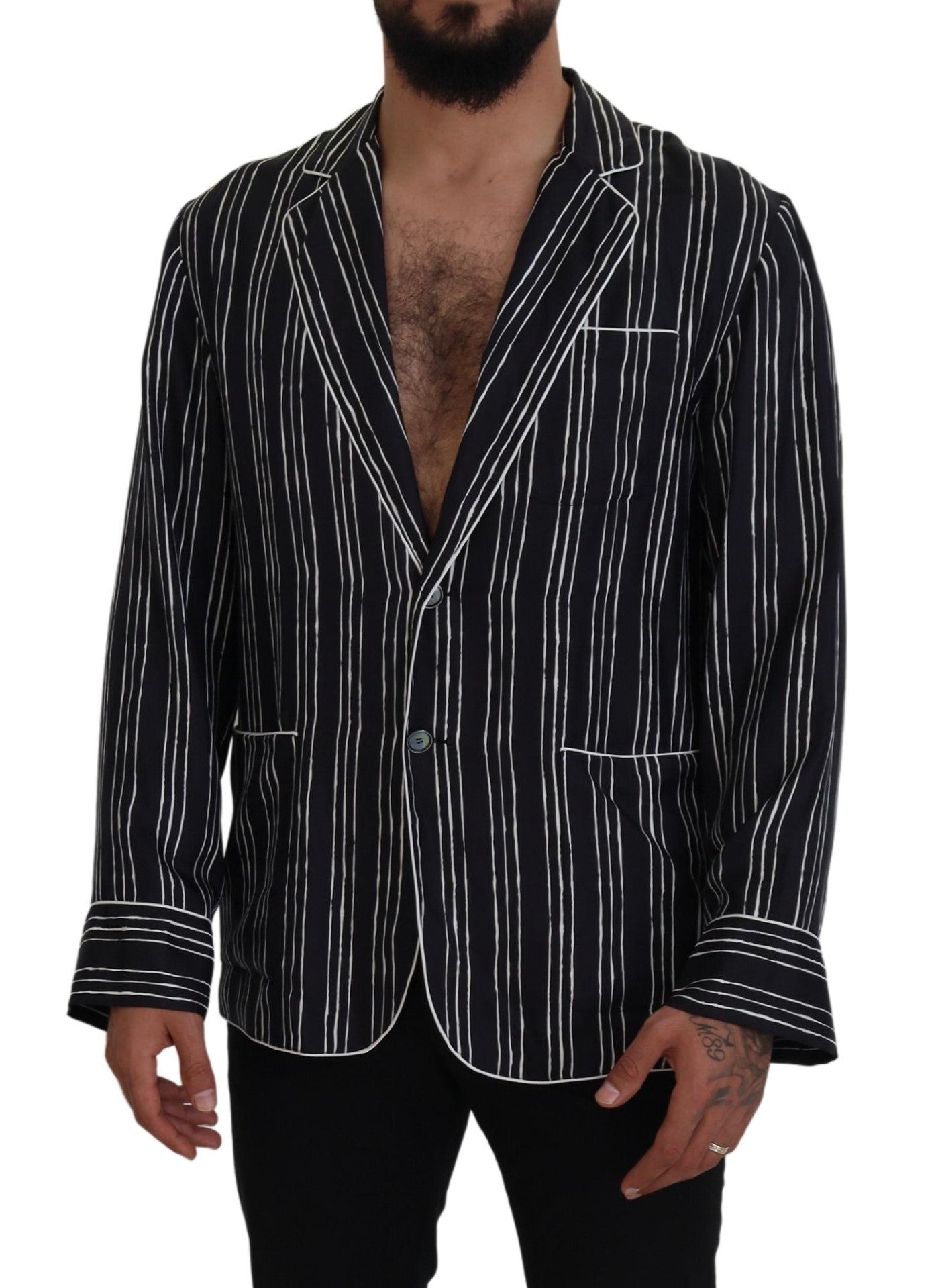 Dolce & Gabbana Blau gestreiftes Seiden-Pyjamahemd Jacke