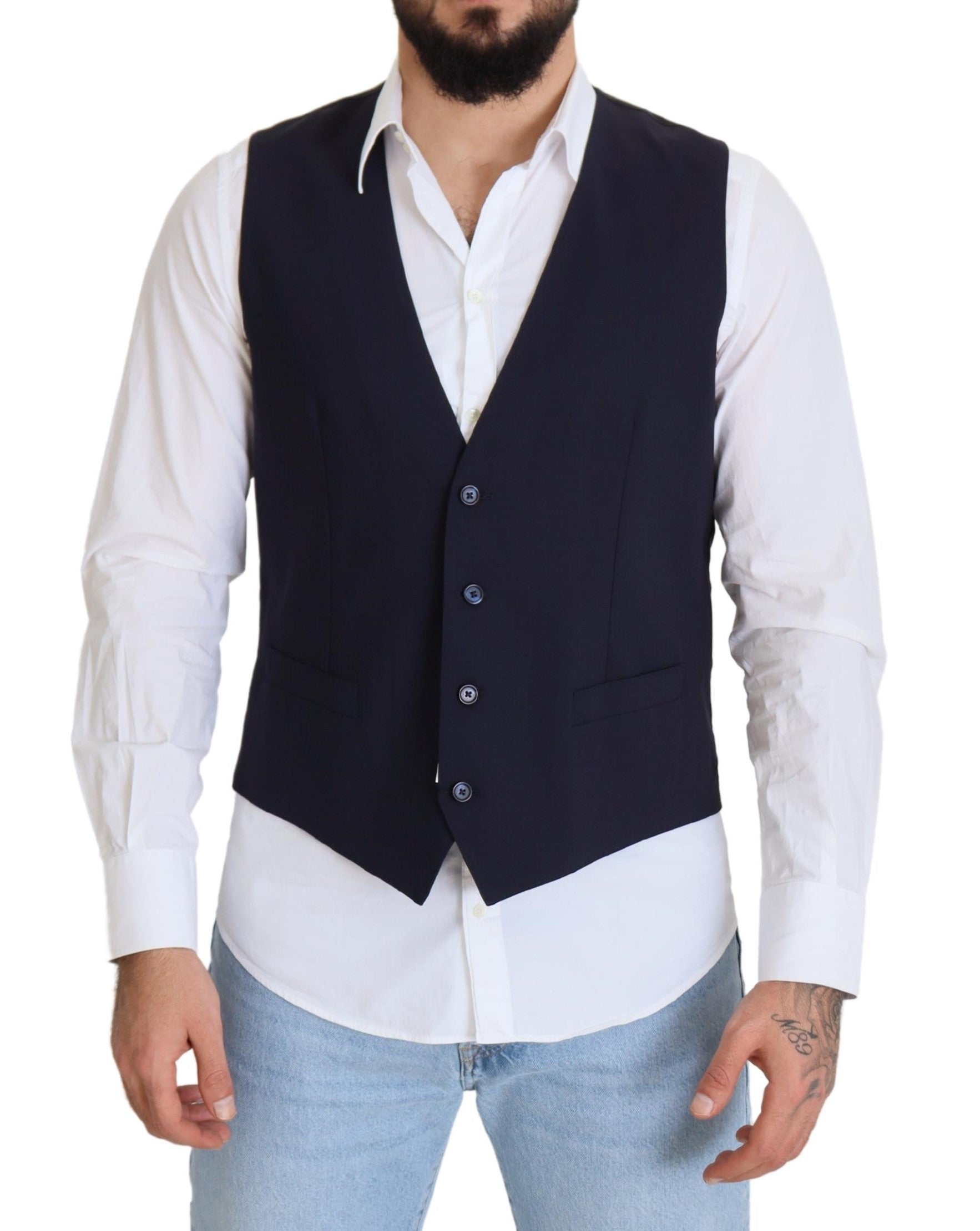Dolce & Gabbana Dunkelblaue Stretchweste aus Wolle Formelle Weste
