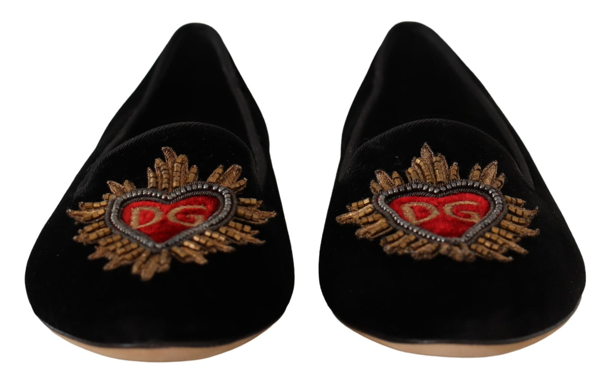Dolce & Gabbana Schwarz DG Sacred Heart Patch Slip On flache Schuhe