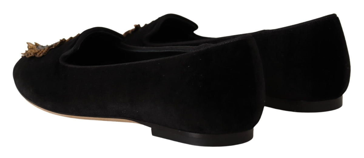 Dolce & Gabbana Schwarz DG Sacred Heart Patch Slip On flache Schuhe