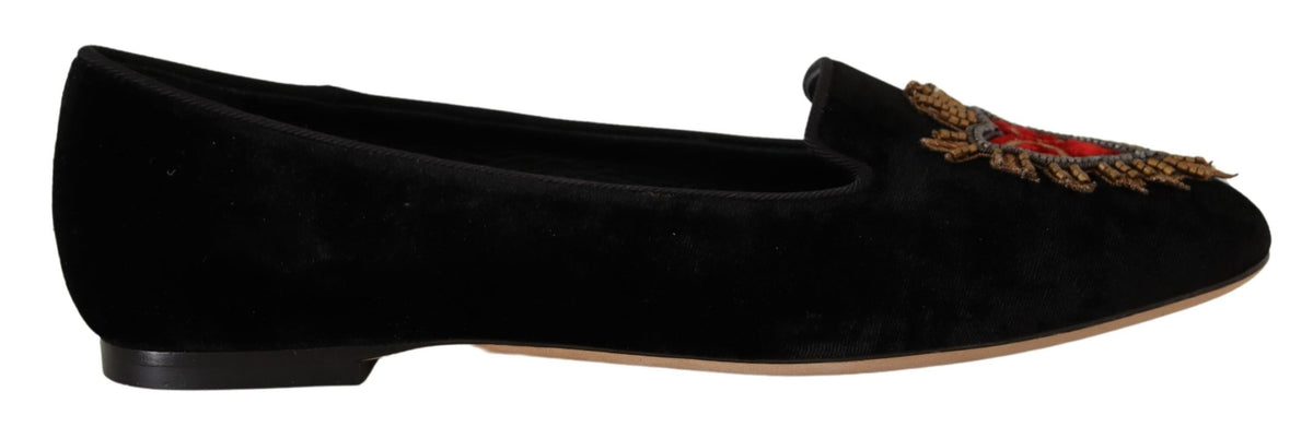 Dolce & Gabbana Schwarz DG Sacred Heart Patch Slip On flache Schuhe