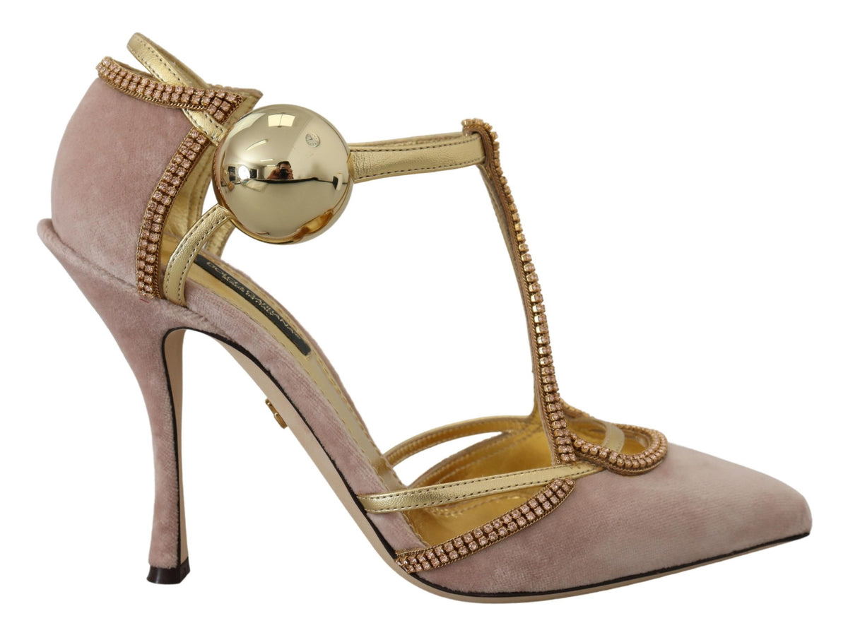 Dolce & Gabbana Rosa Kristall T-strap Heels Pumps Schuhe