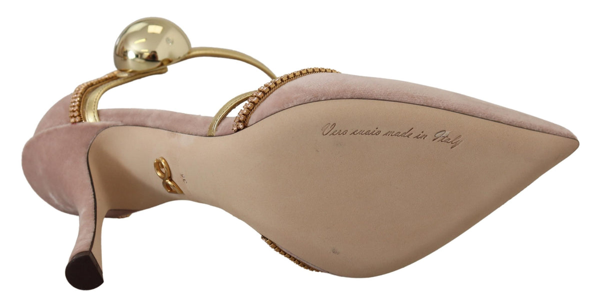 Dolce & Gabbana Rosa Kristall T-strap Heels Pumps Schuhe