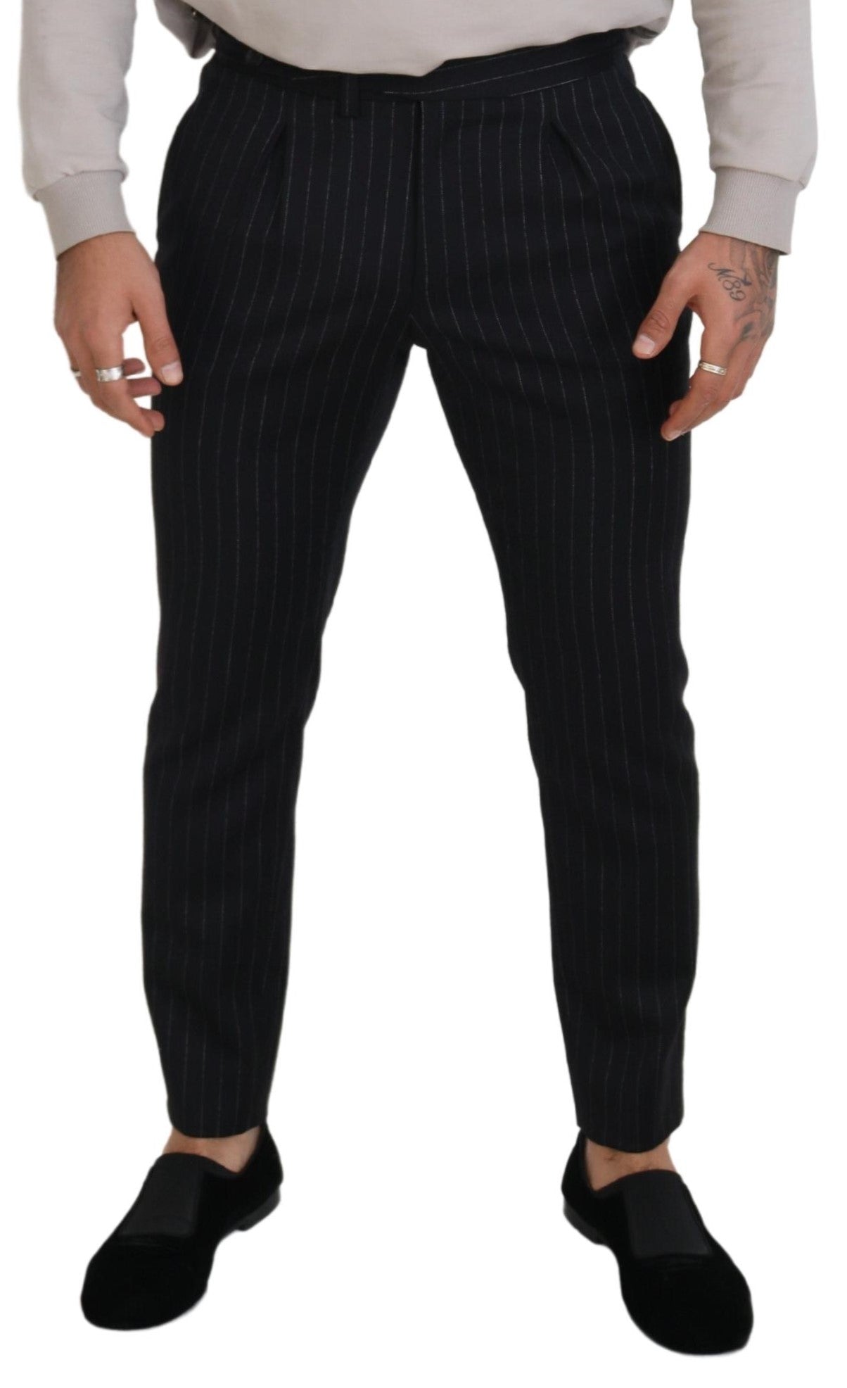 Dolce & Gabbana Gestreifte Chino-Hose aus schwarzer Wolle