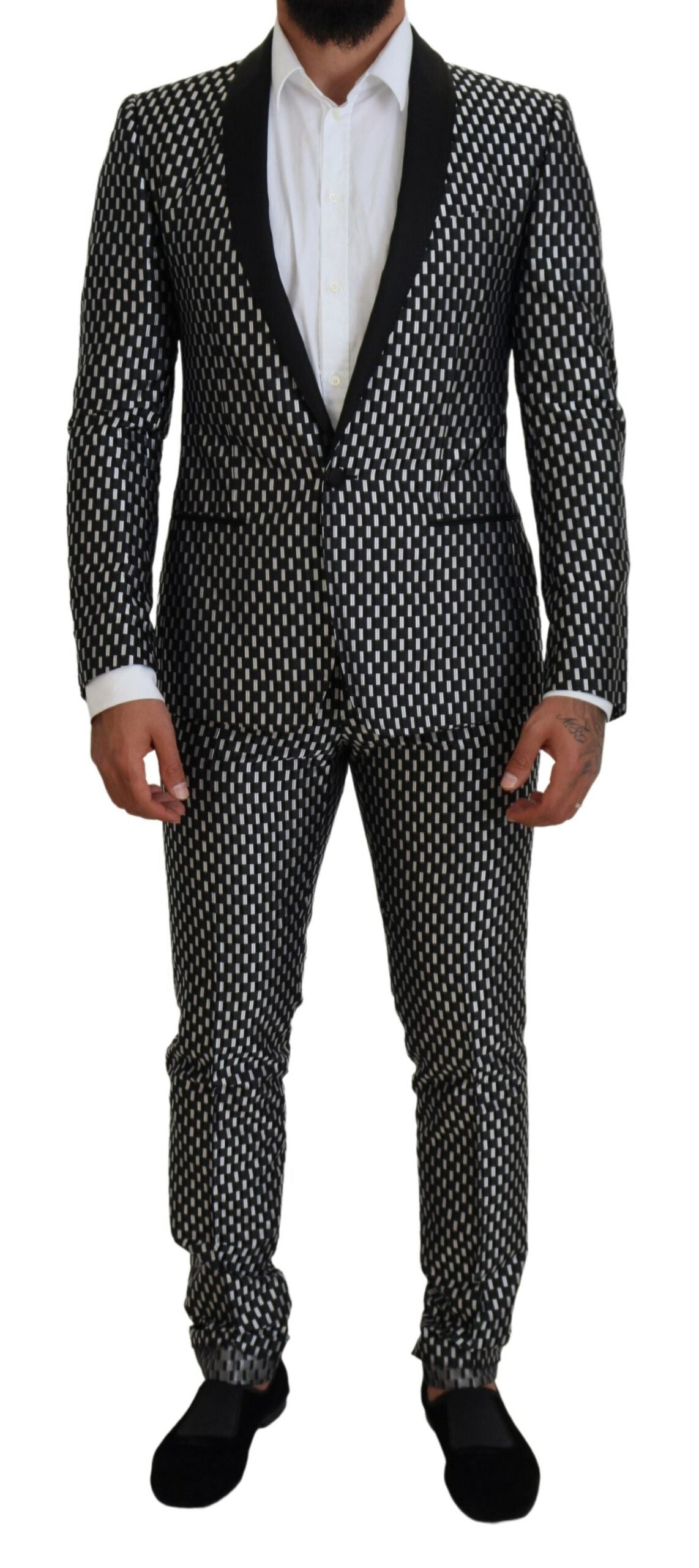 Dolce & Gabbana Schwarz Weiß Seide MARTINI Slim Fit Anzug