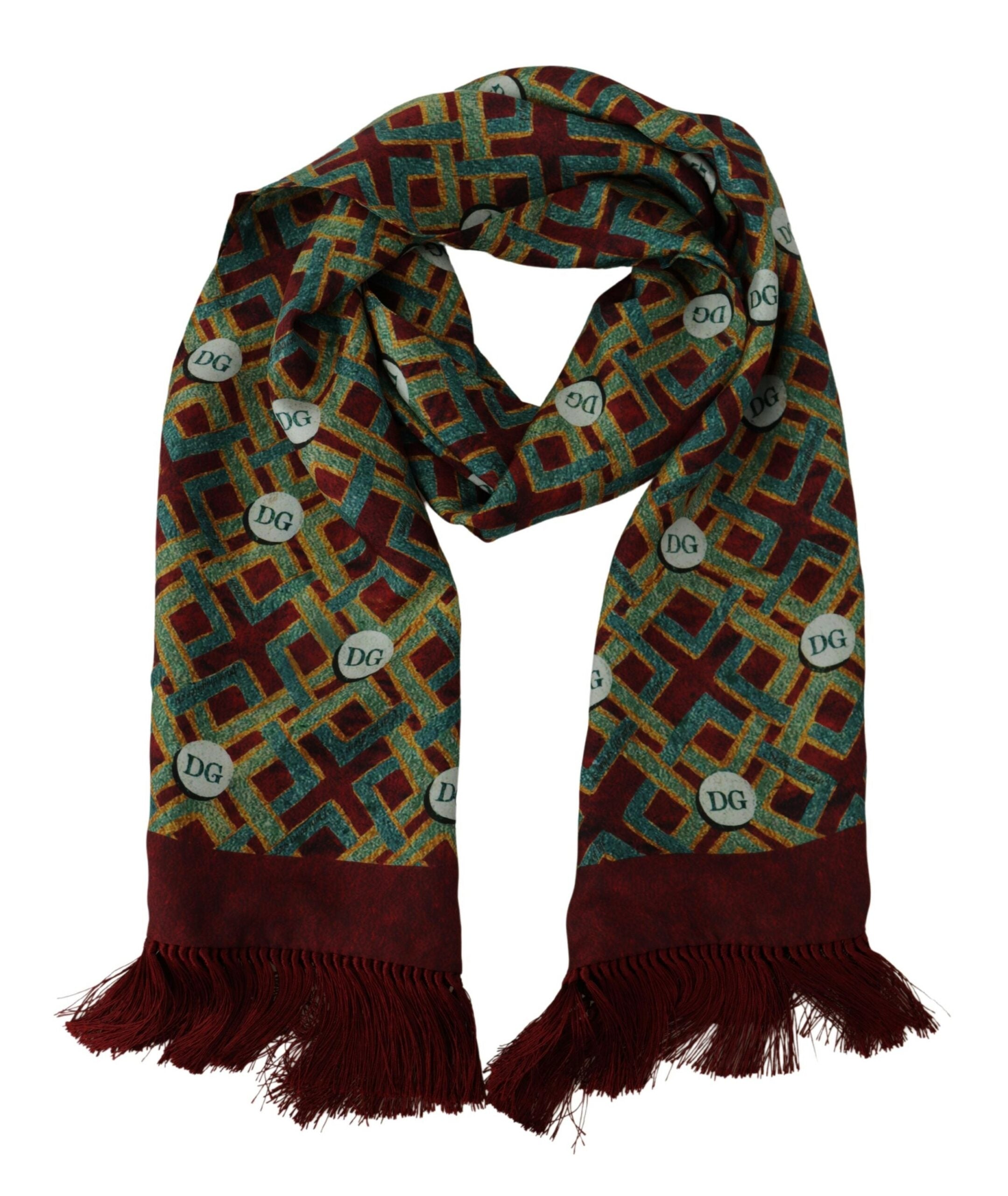 Dolce & Gabbana Multicolor DG Logo Schal Warm Neck Wrap Fransenschal