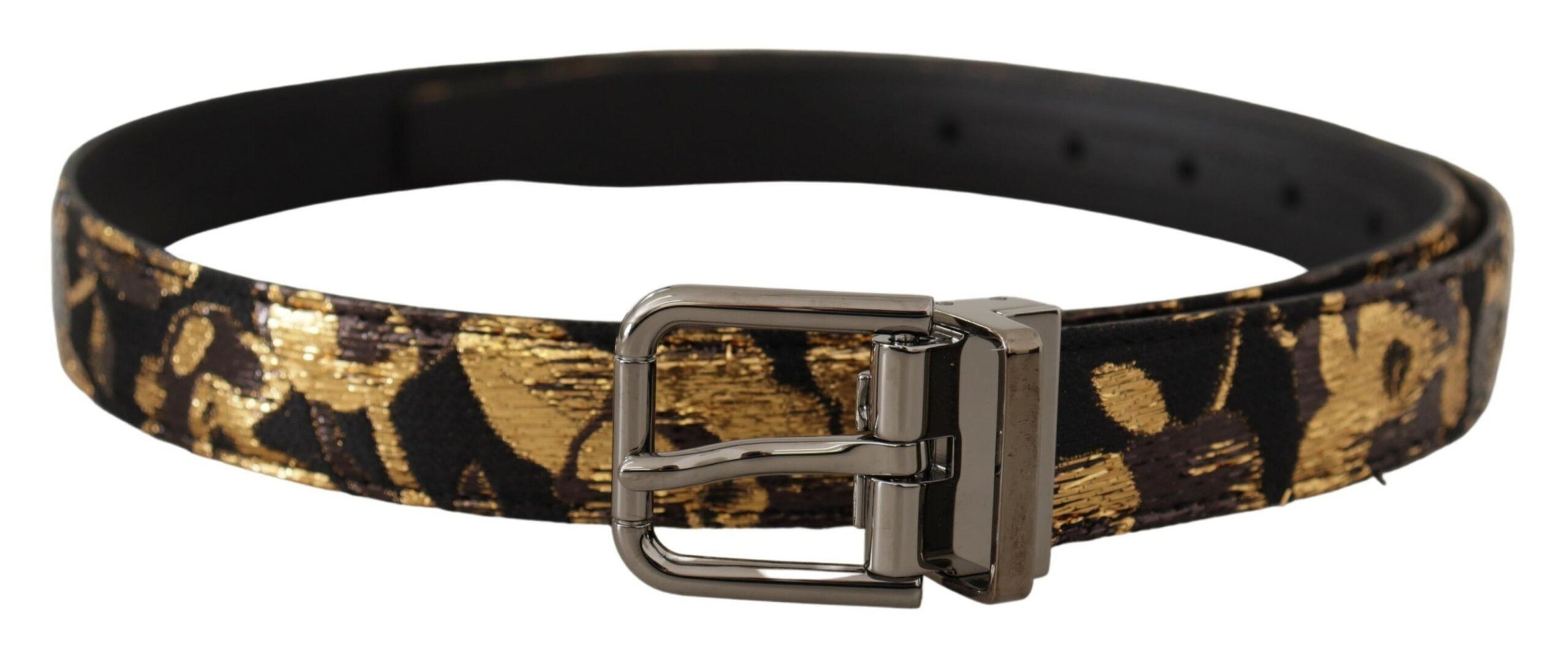 Dolce & Gabbana Multicolor Jacquard Leder Logo Metallschnalle Gürtel