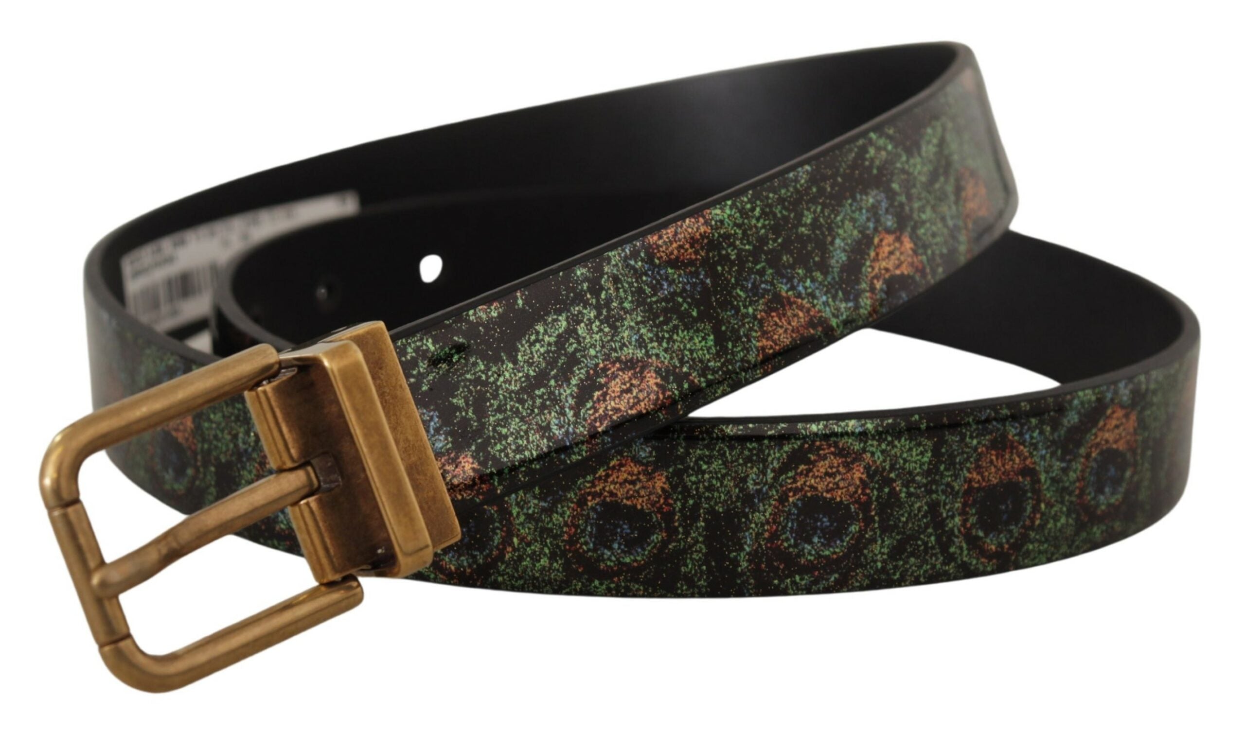 Dolce & Gabbana Multicolor Leder Vernice Pavone Bronze Metallgürtel