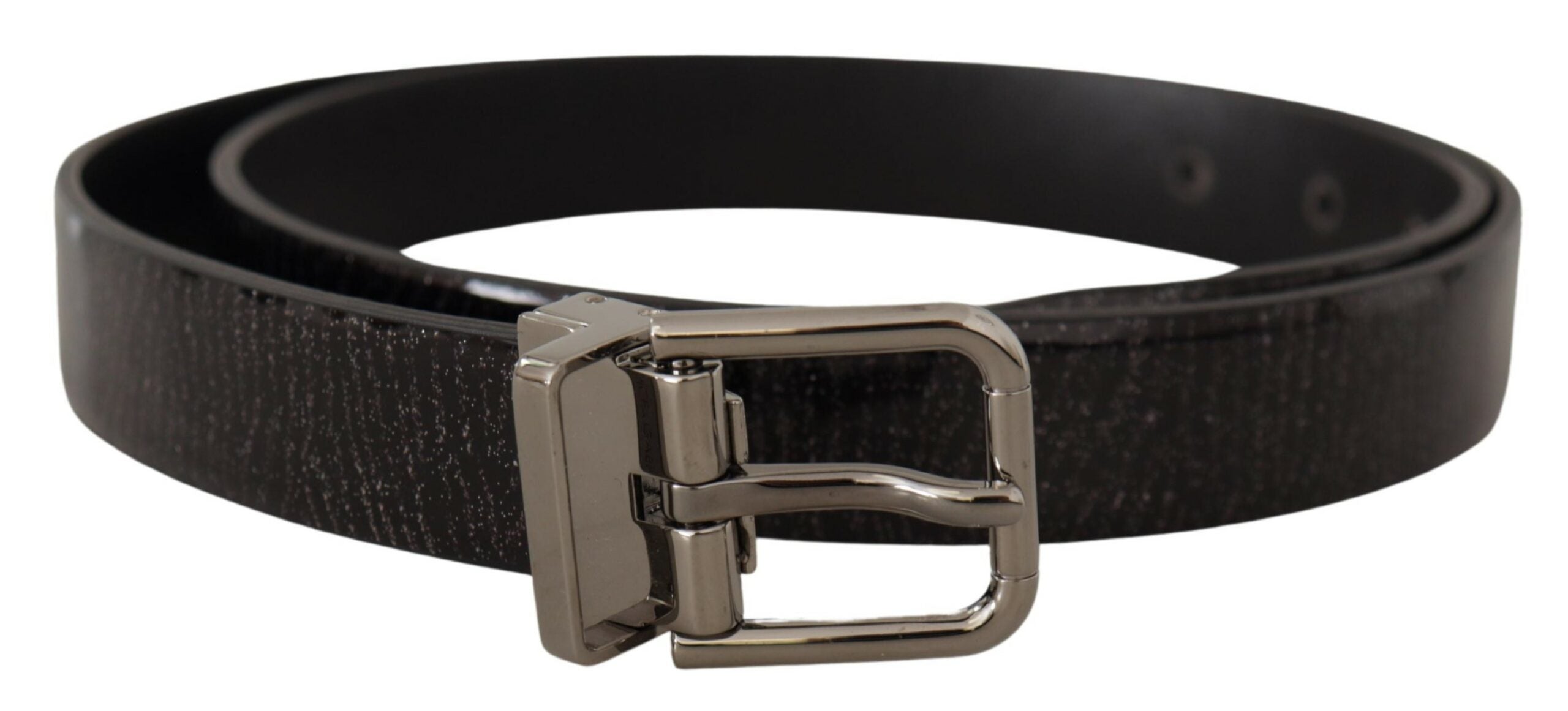 Dolce & Gabbana Schwarzes Leder Vernice Metallschnalle Gürtel